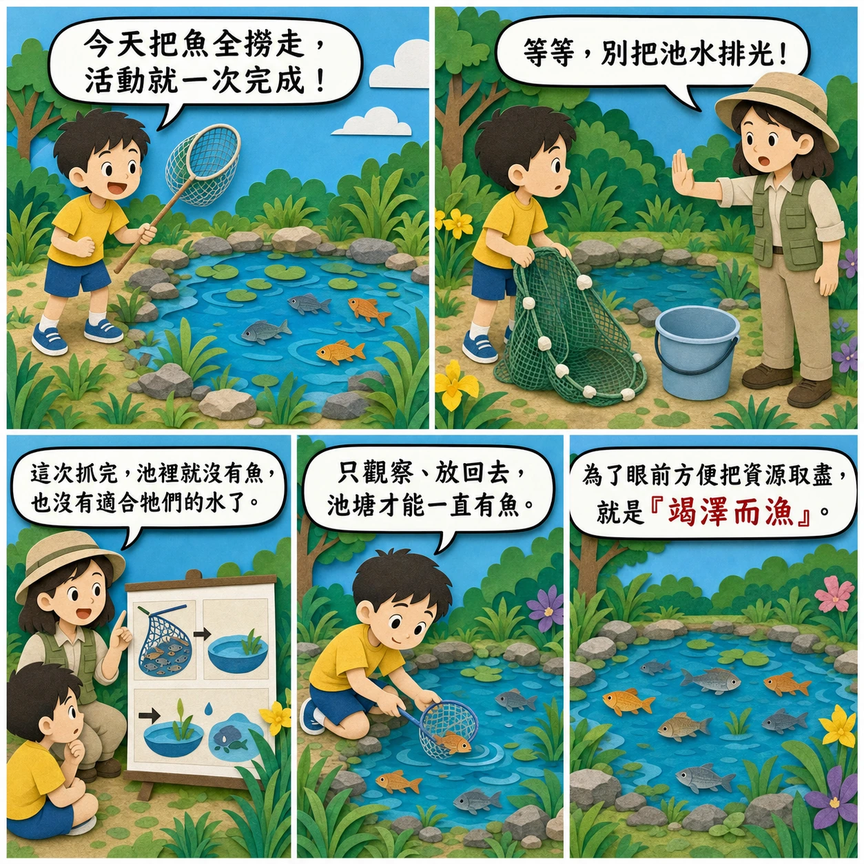 竭澤而漁的 AI 生成成語漫畫