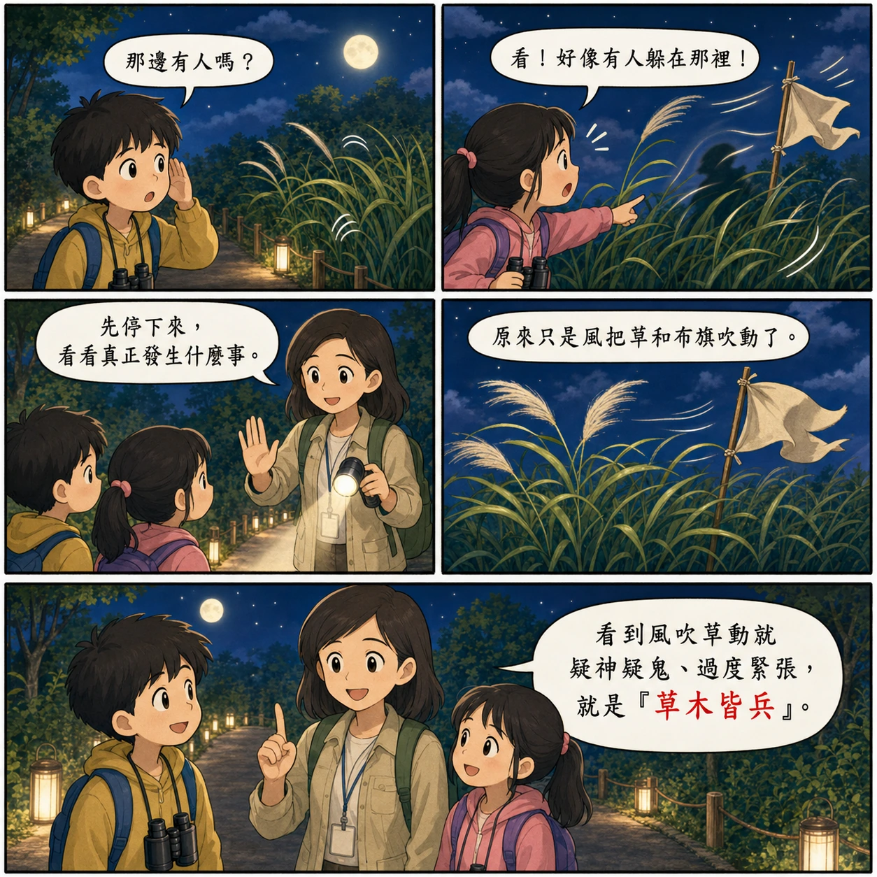 草木皆兵的 AI 生成成語漫畫