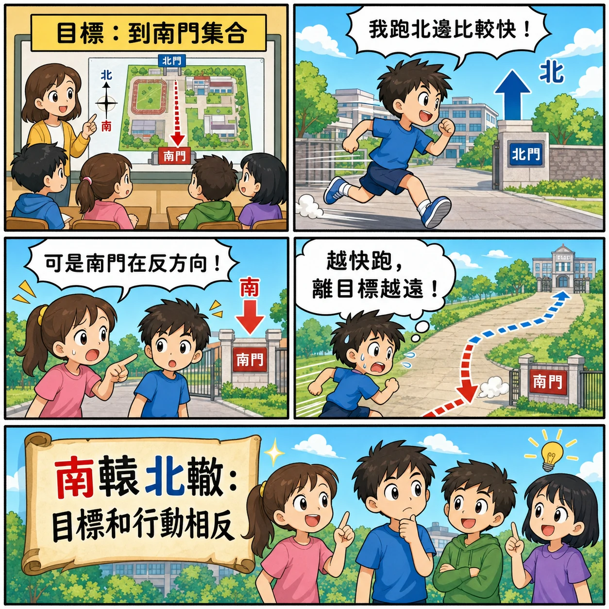 南轅北轍的 AI 生成成語漫畫