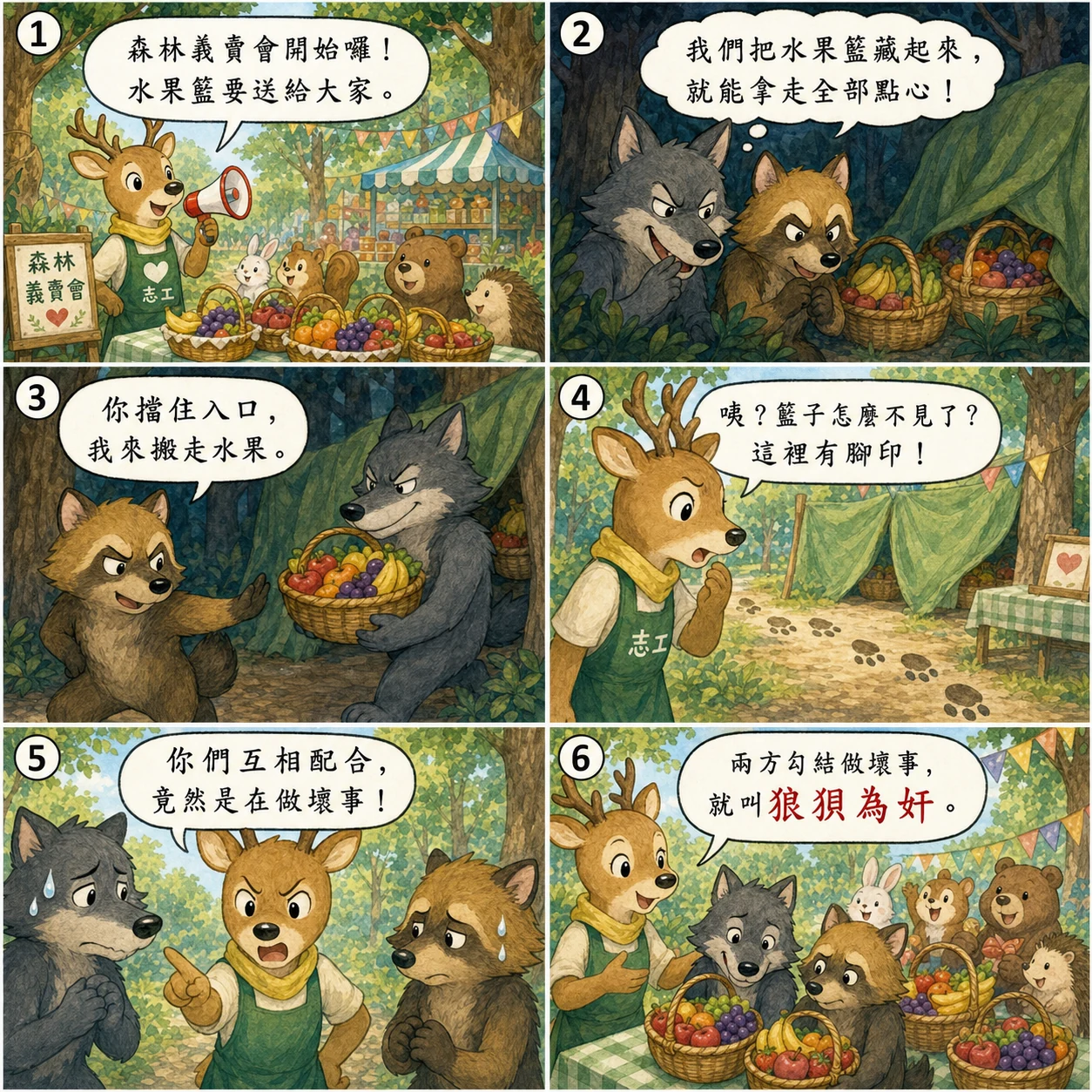 狼狽為奸的 AI 生成成語漫畫