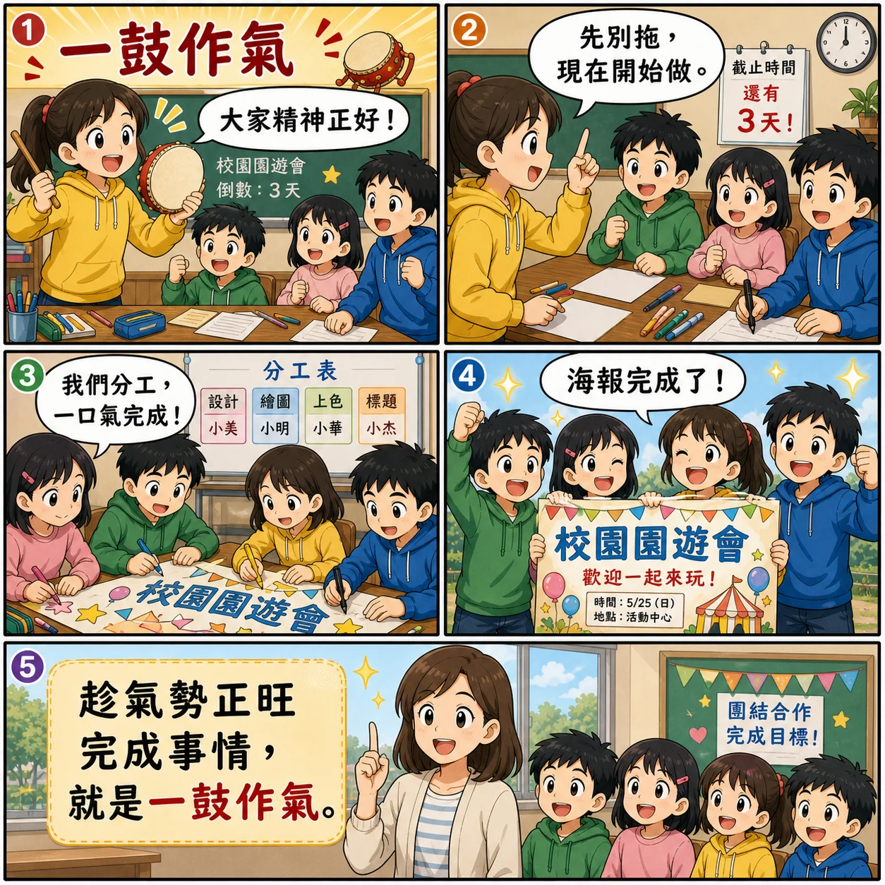 一鼓作氣的 AI 生成成語漫畫