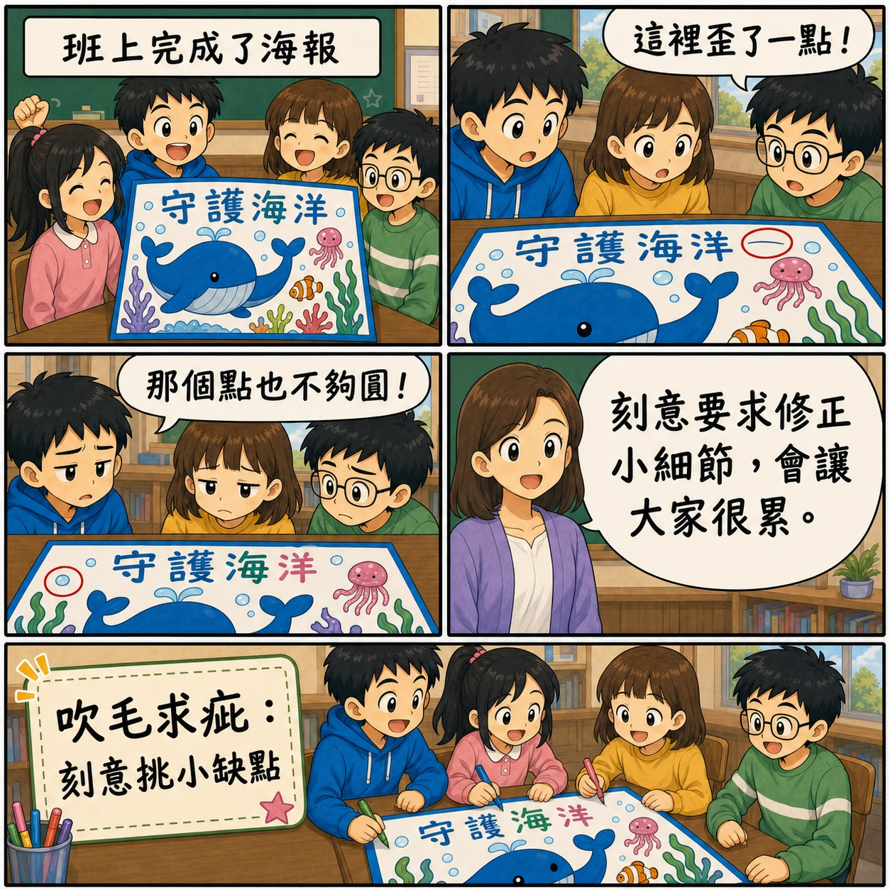 吹毛求疵的 AI 生成成語漫畫