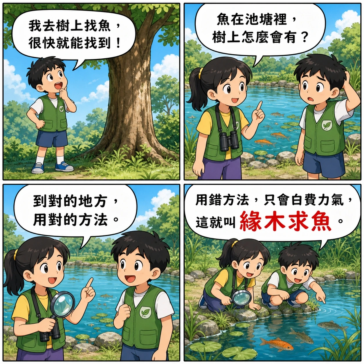 緣木求魚的 AI 生成成語漫畫
