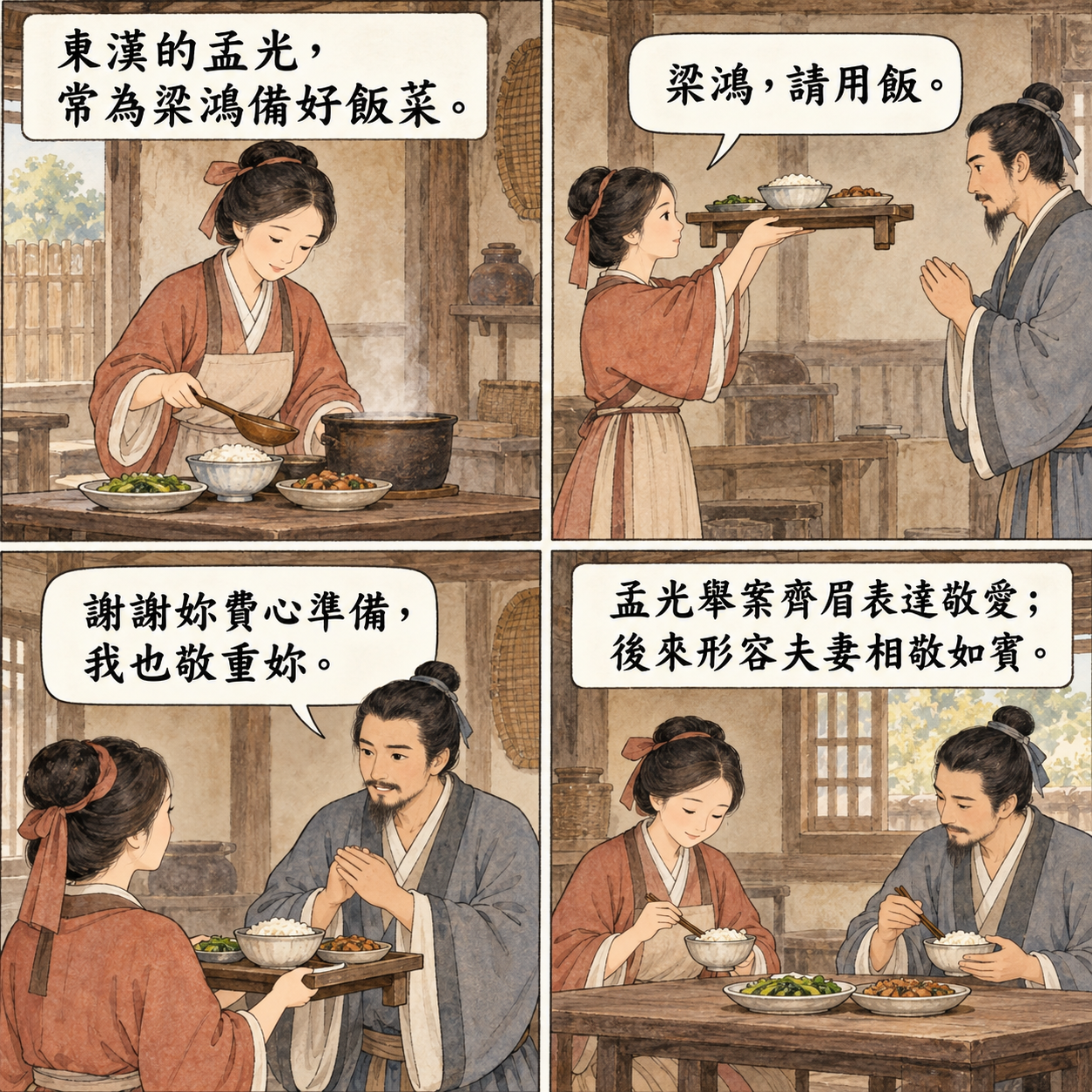 舉案齊眉的 AI 生成成語漫畫