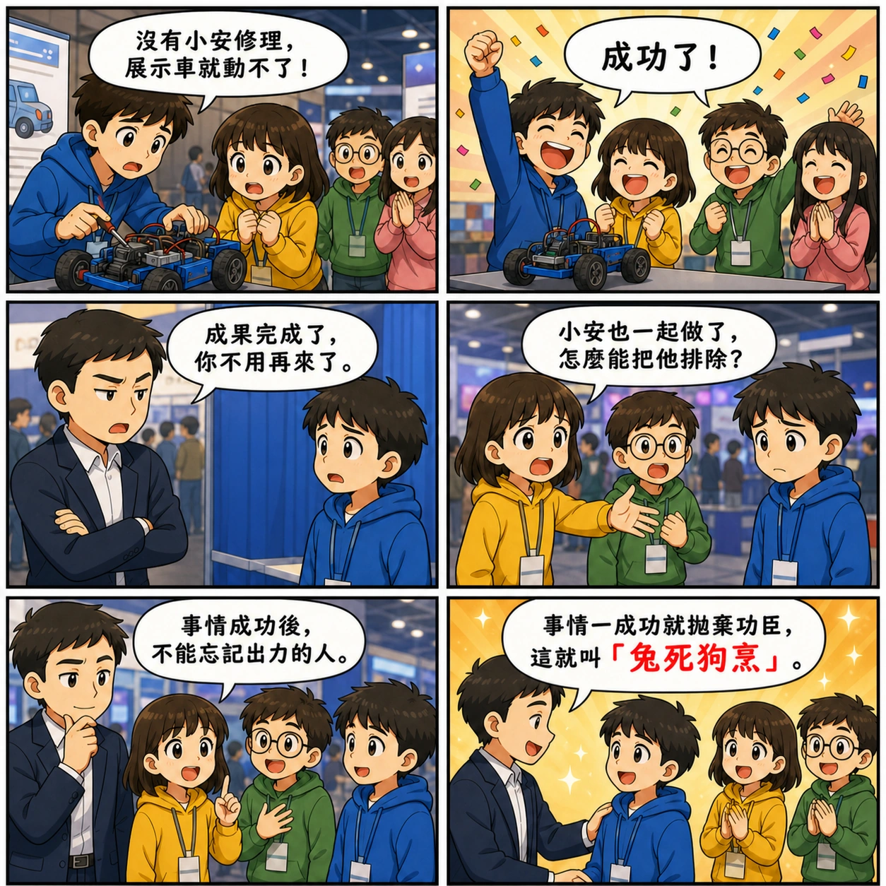 兔死狗烹的 AI 生成成語漫畫