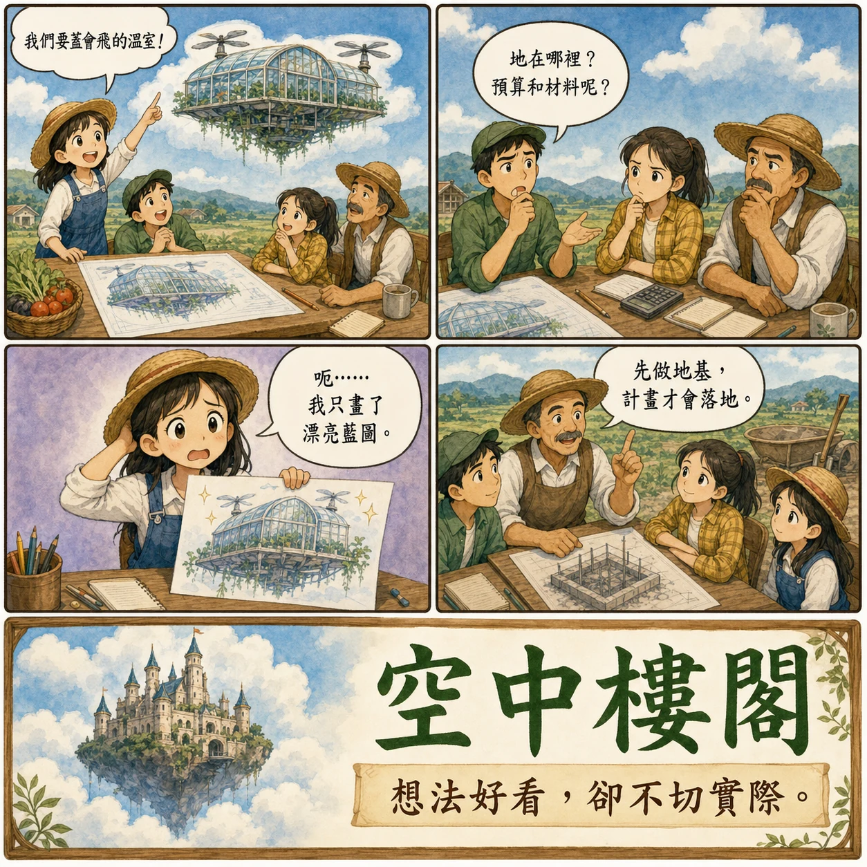 空中樓閣的 AI 生成成語漫畫