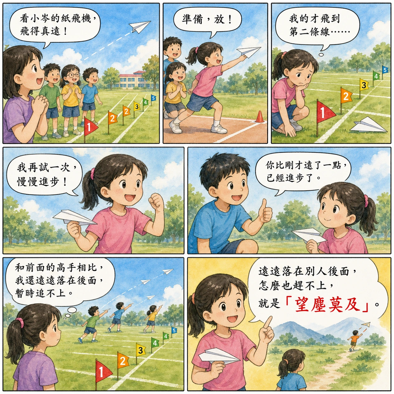 望塵莫及的 AI 生成成語漫畫