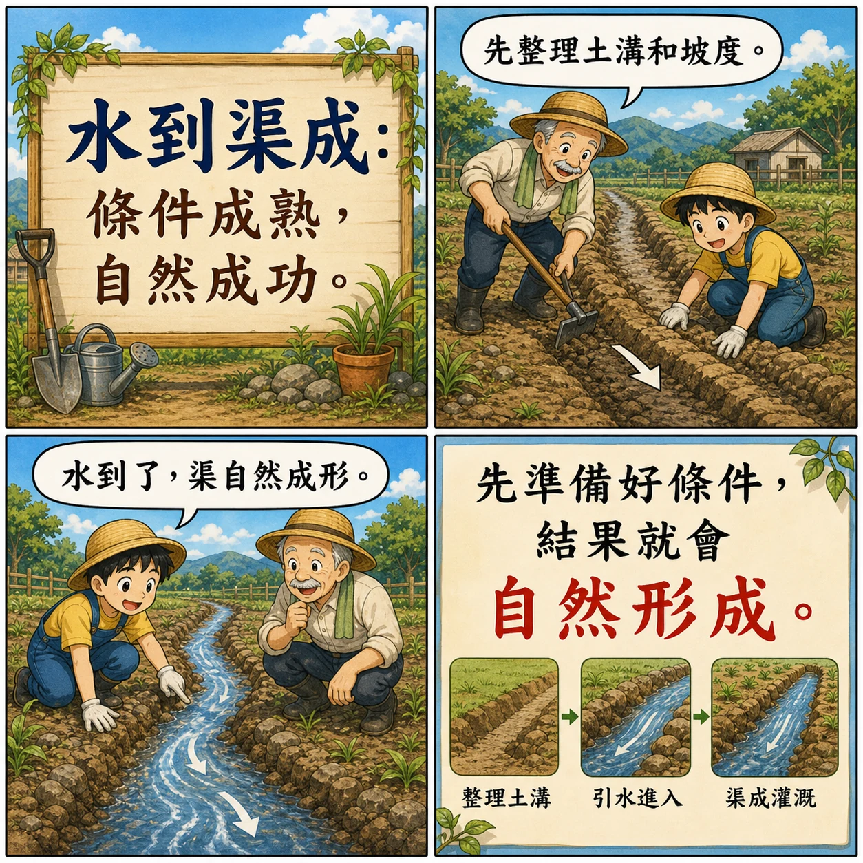 水到渠成的 AI 生成成語漫畫
