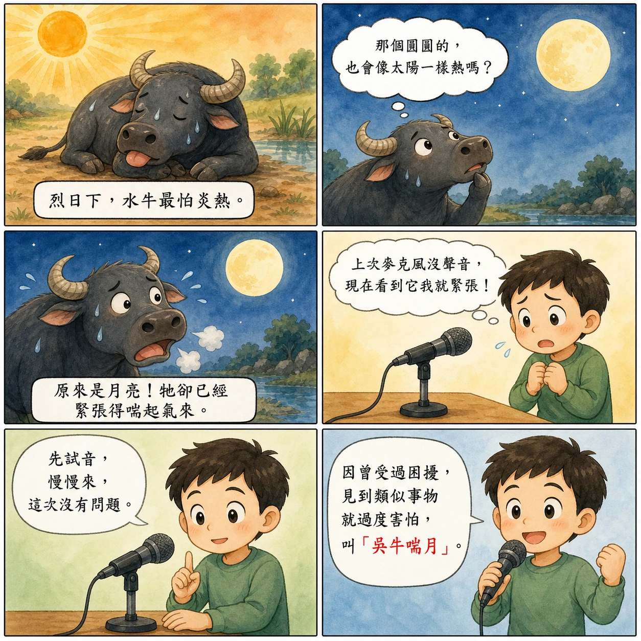 吳牛喘月的 AI 生成成語漫畫