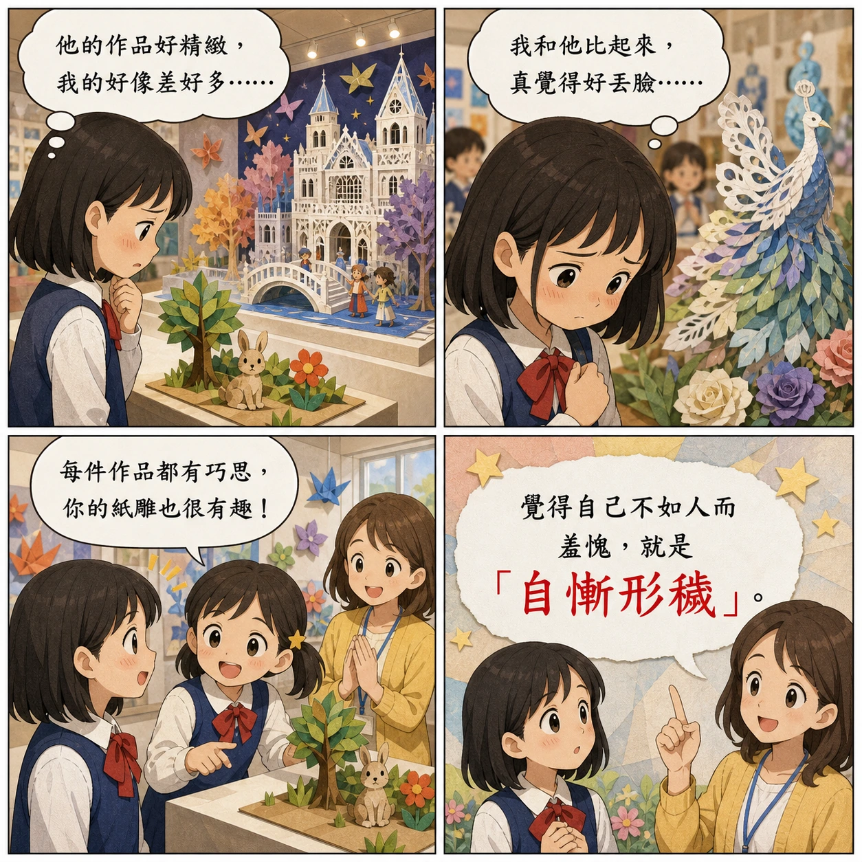 自慚形穢的 AI 生成成語漫畫