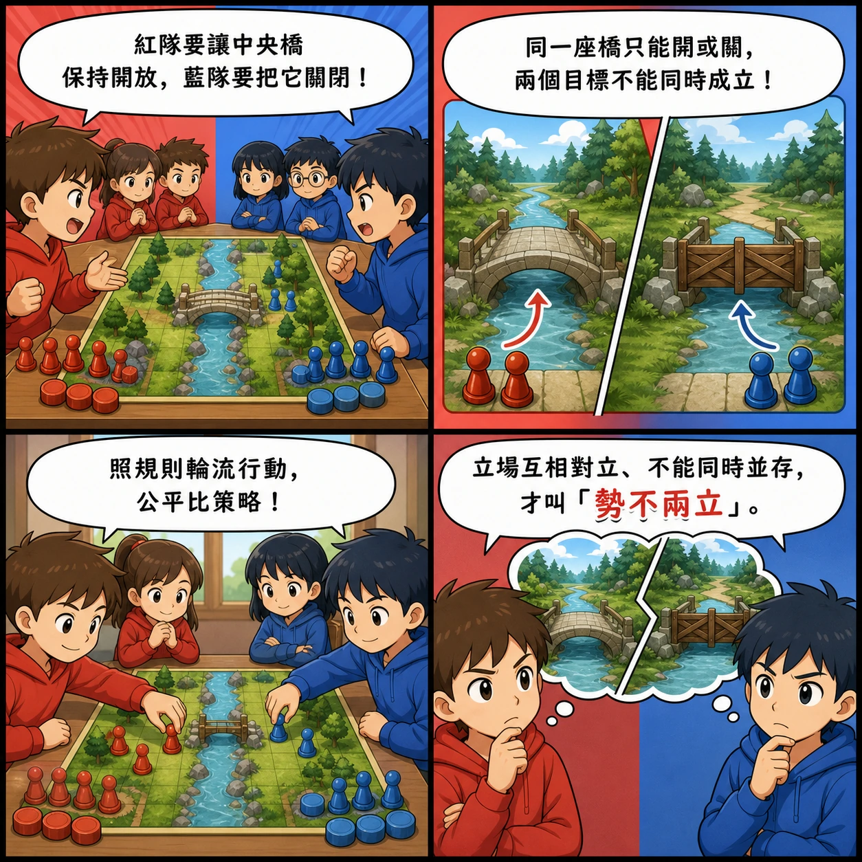 勢不兩立的 AI 生成成語漫畫