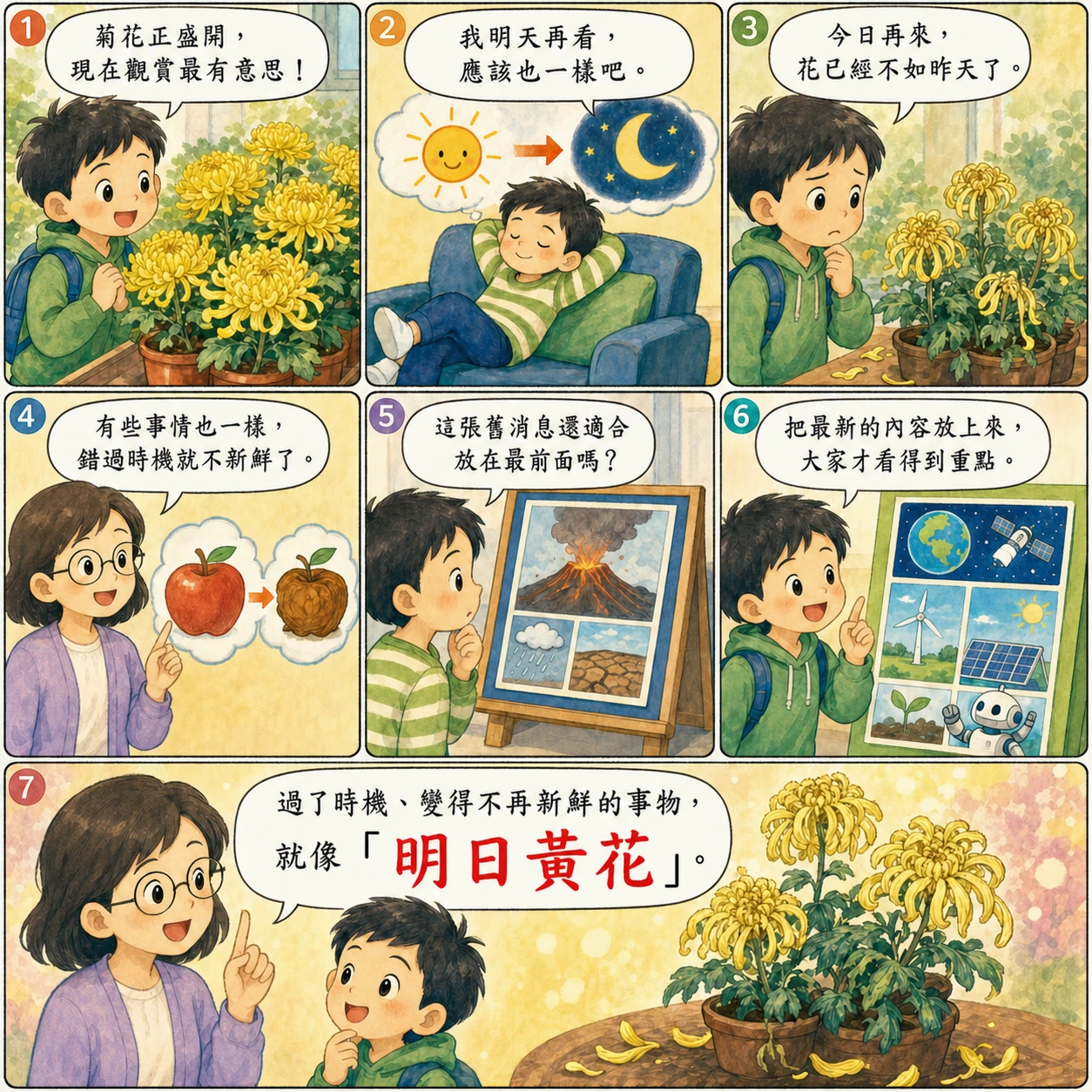 明日黃花的 AI 生成成語漫畫