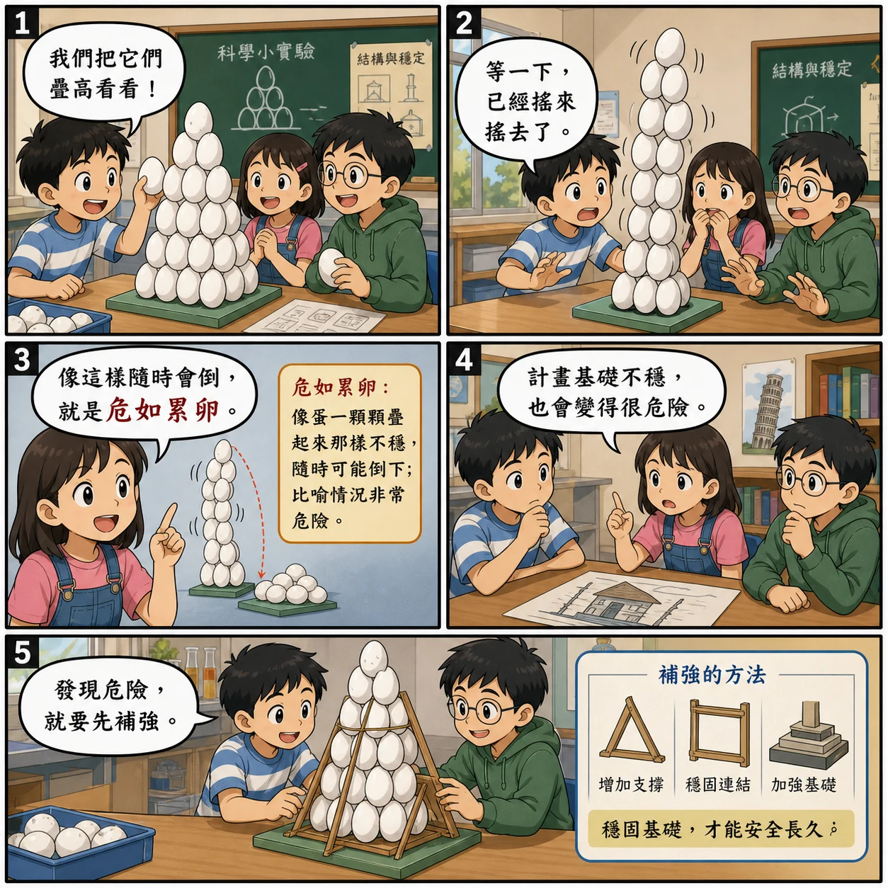 危如累卵的 AI 生成成語漫畫