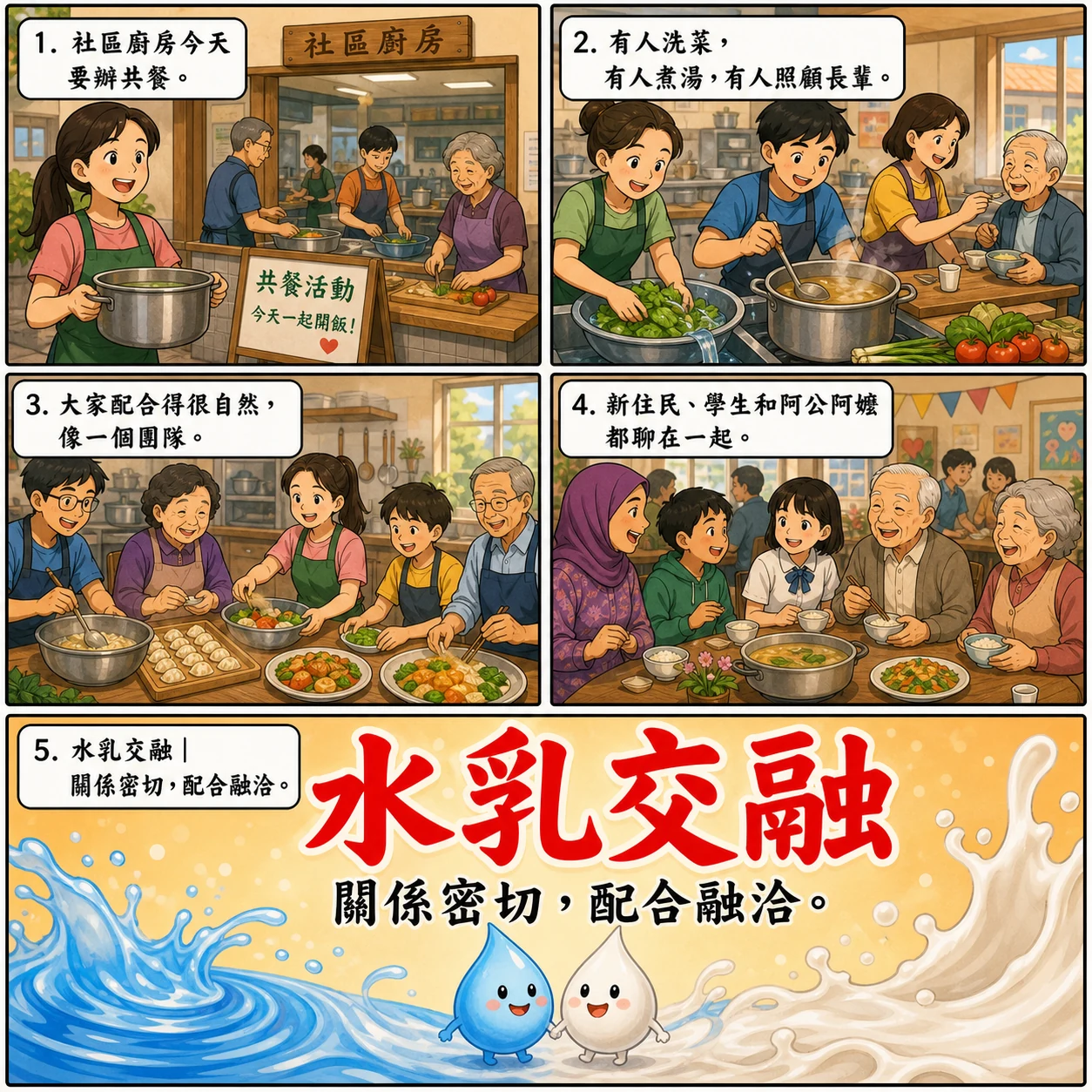水乳交融的 AI 生成成語漫畫
