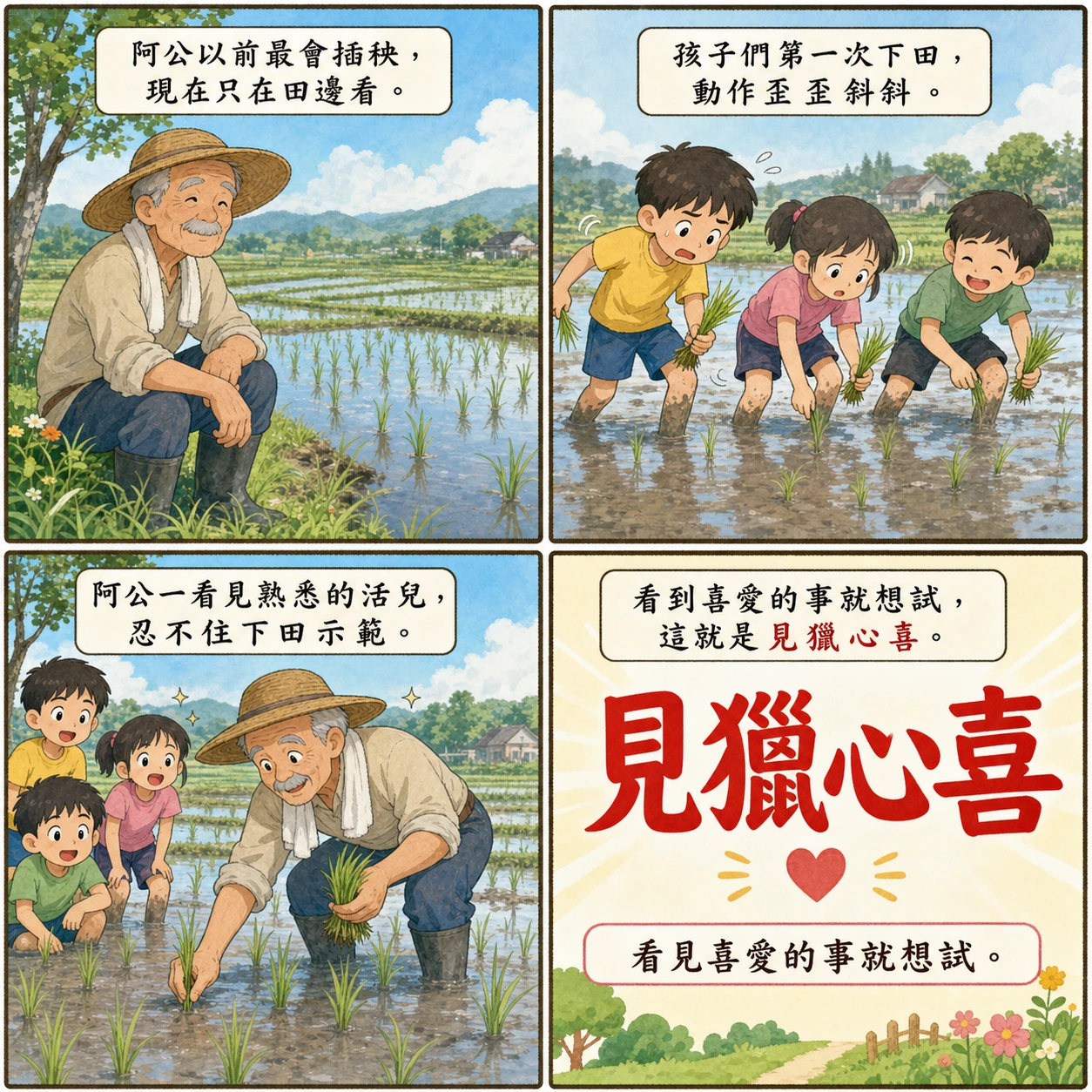 見獵心喜的 AI 生成成語漫畫