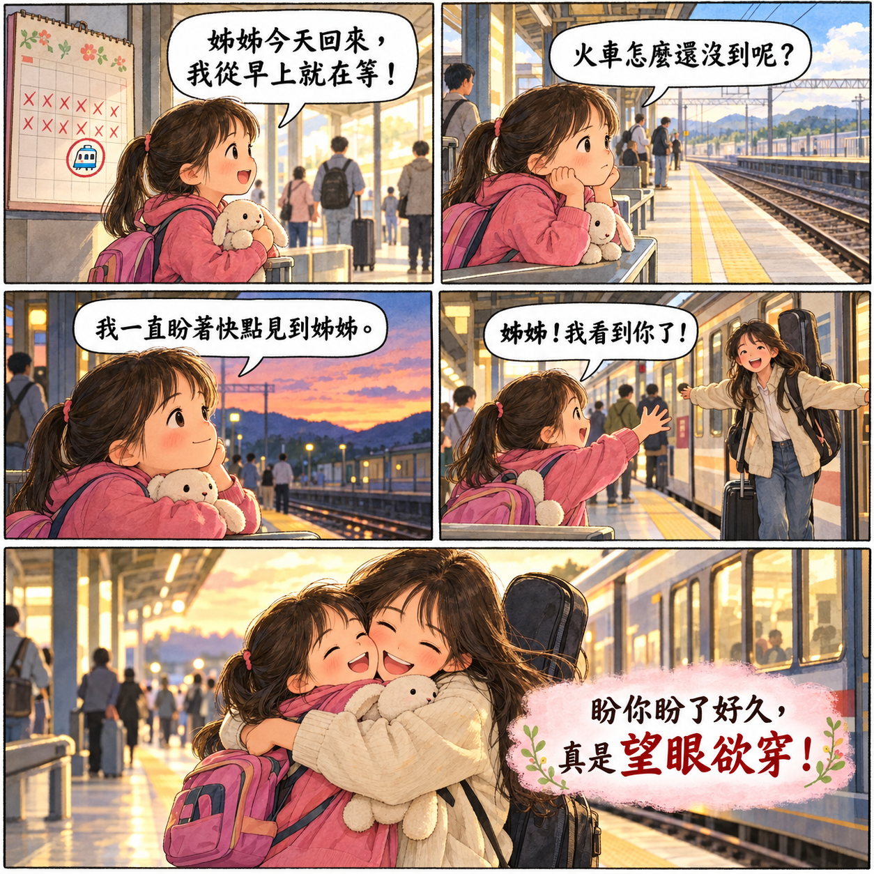 望眼欲穿的 AI 生成成語漫畫