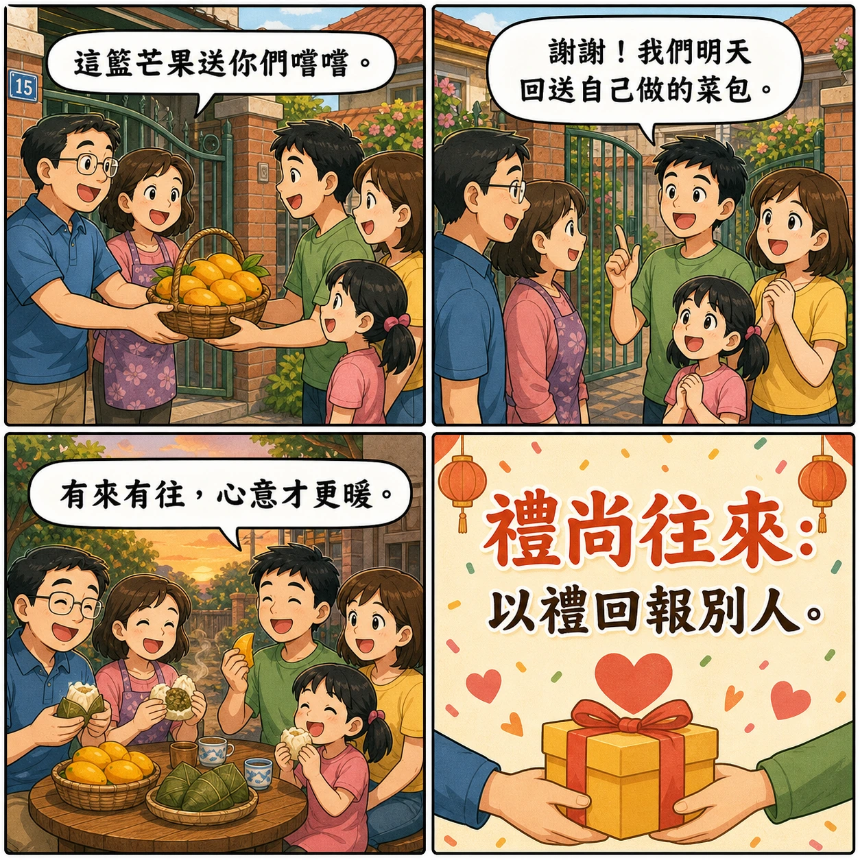 禮尚往來的 AI 生成成語漫畫