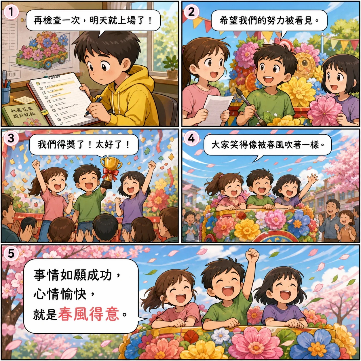 春風得意的 AI 生成成語漫畫