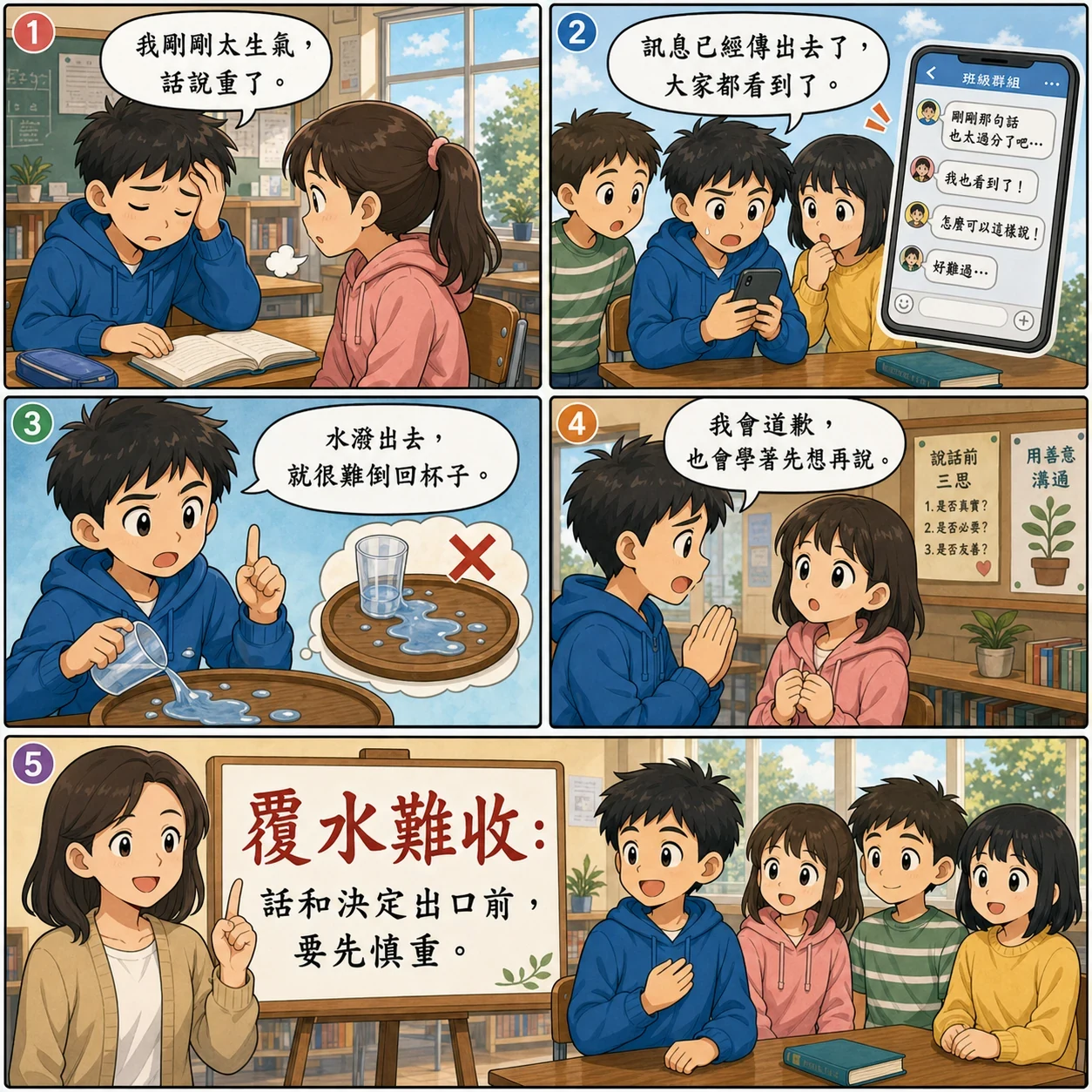 覆水難收的 AI 生成成語漫畫