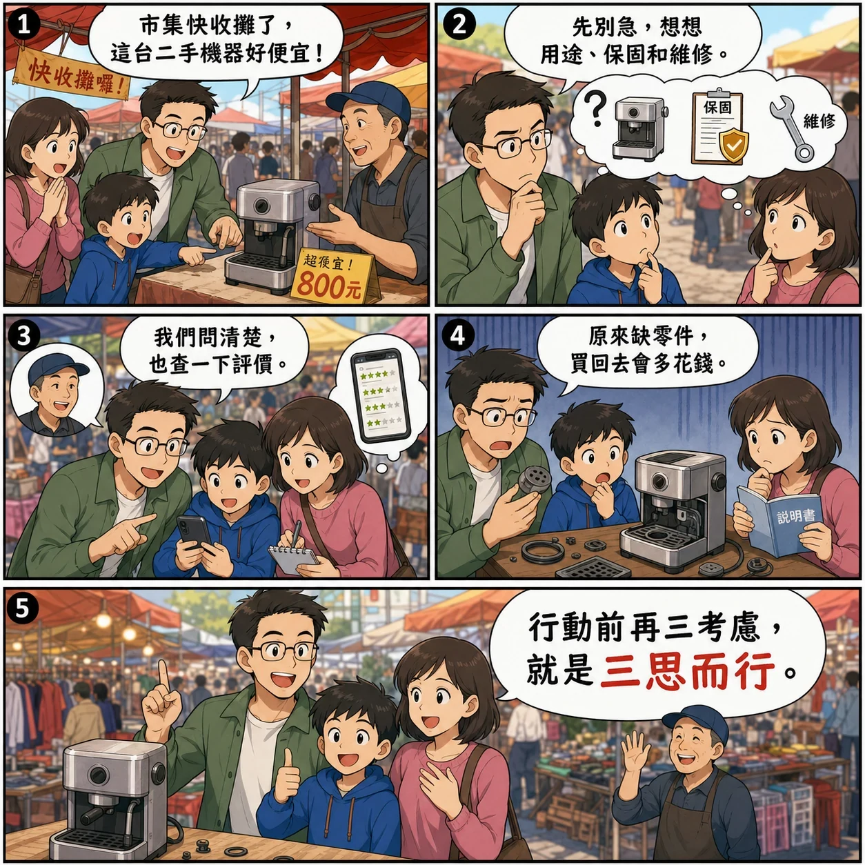三思而行的 AI 生成成語漫畫