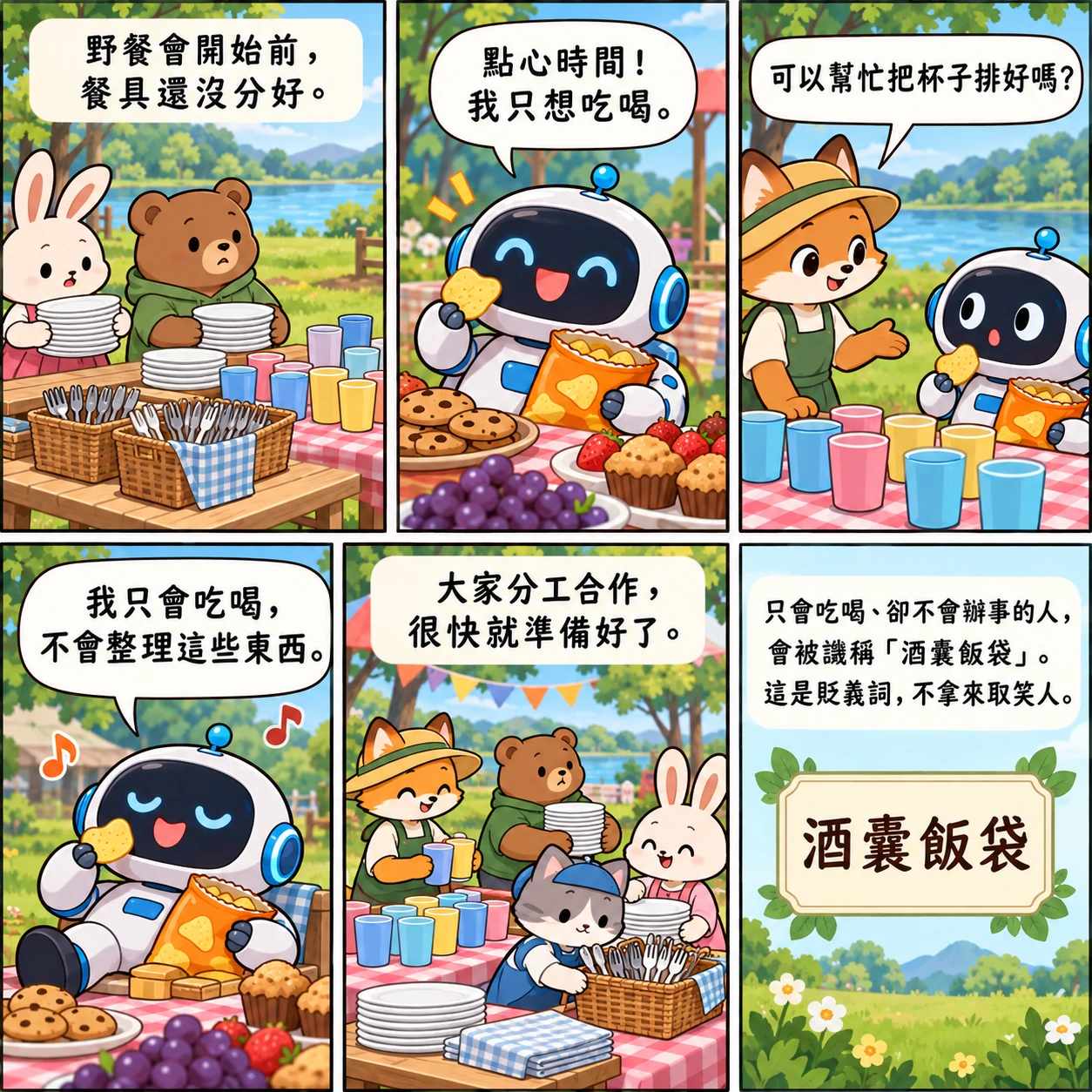 酒囊飯袋的 AI 生成成語漫畫