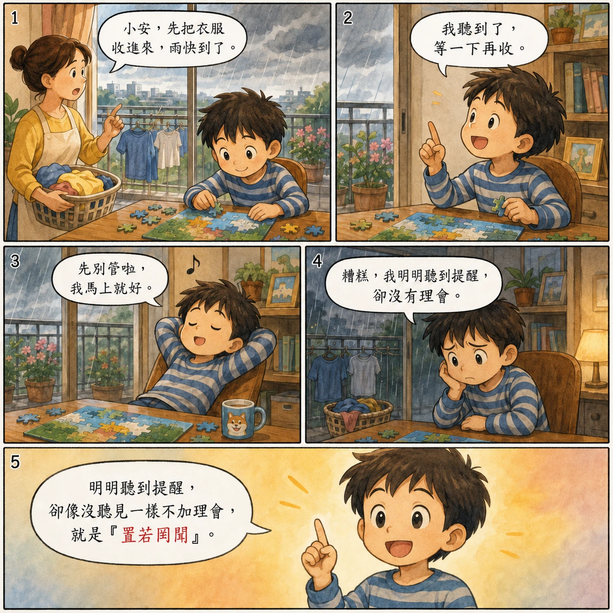 置若罔聞的 AI 生成成語漫畫