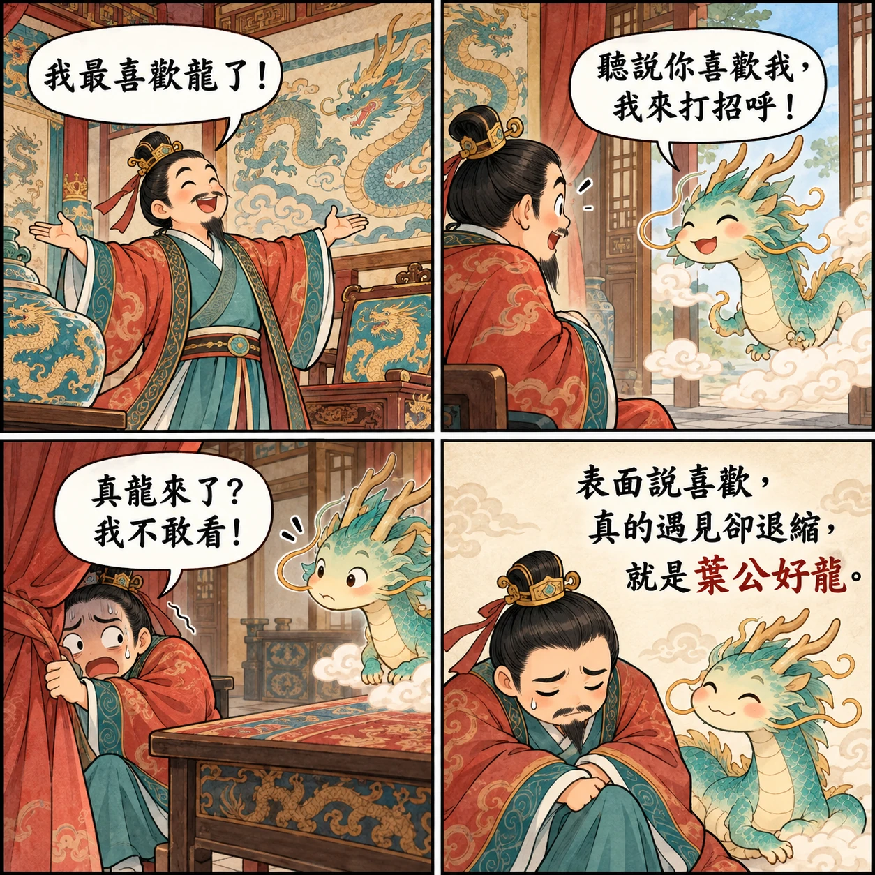 葉公好龍的 AI 生成成語漫畫