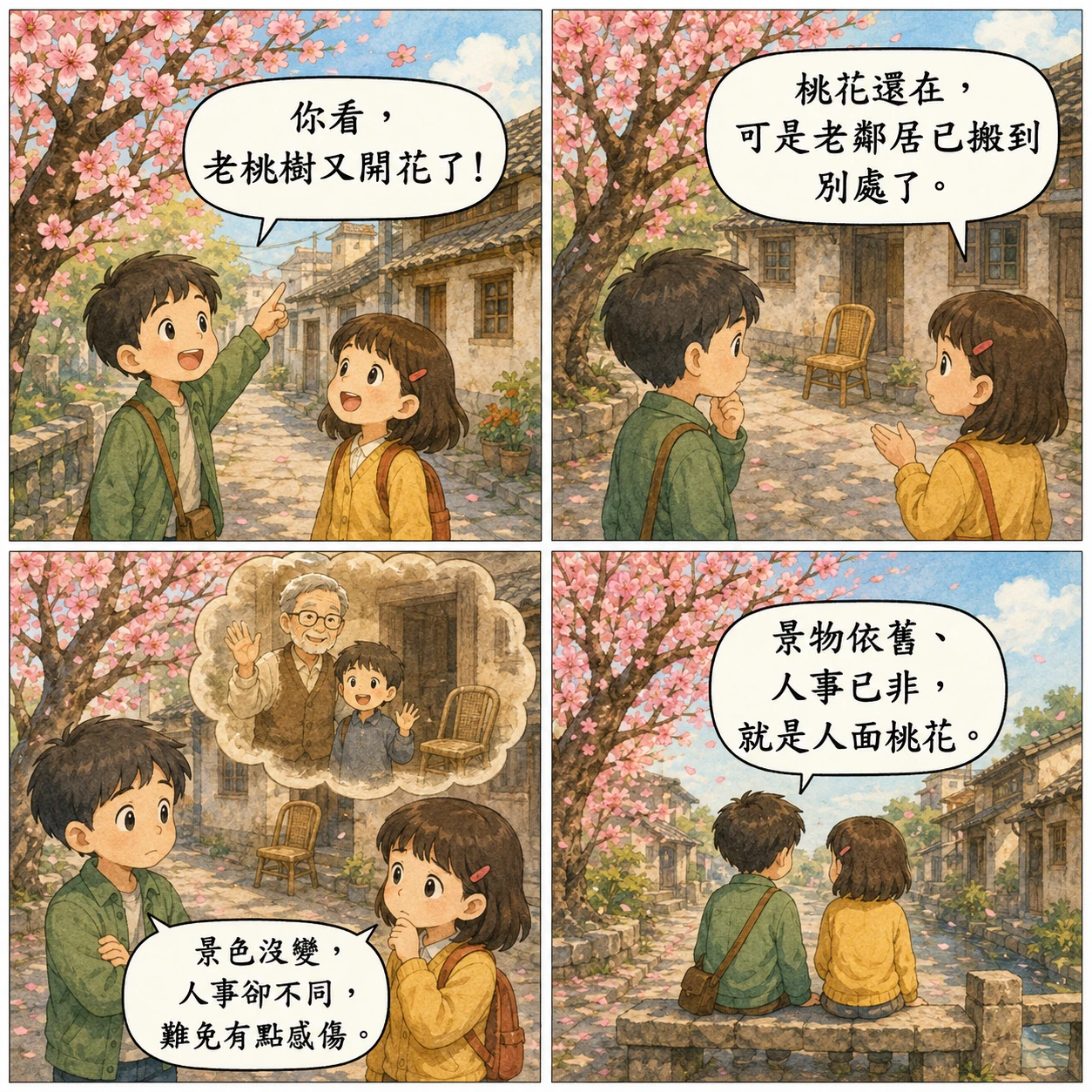 人面桃花的 AI 生成成語漫畫