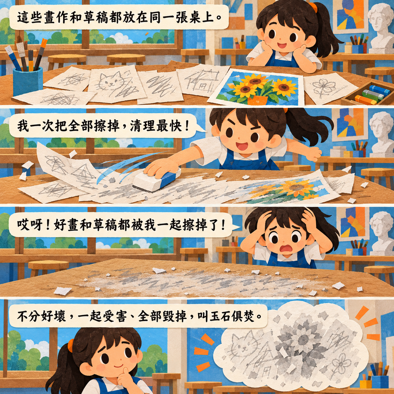 玉石俱焚的 AI 生成成語漫畫