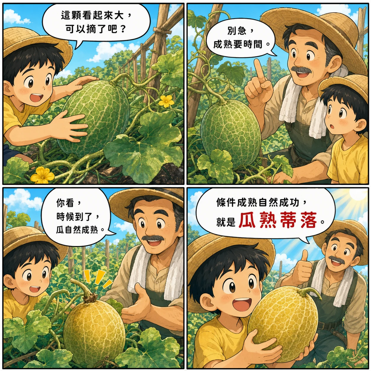 瓜熟蒂落的 AI 生成成語漫畫