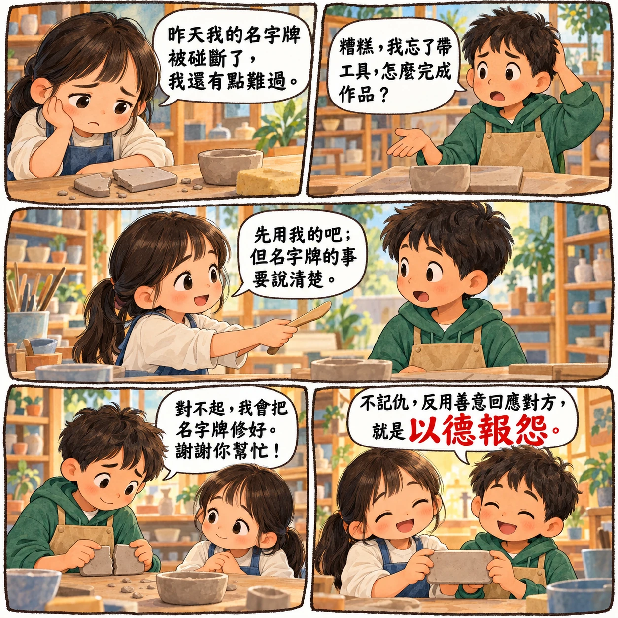 以德報怨的 AI 生成成語漫畫