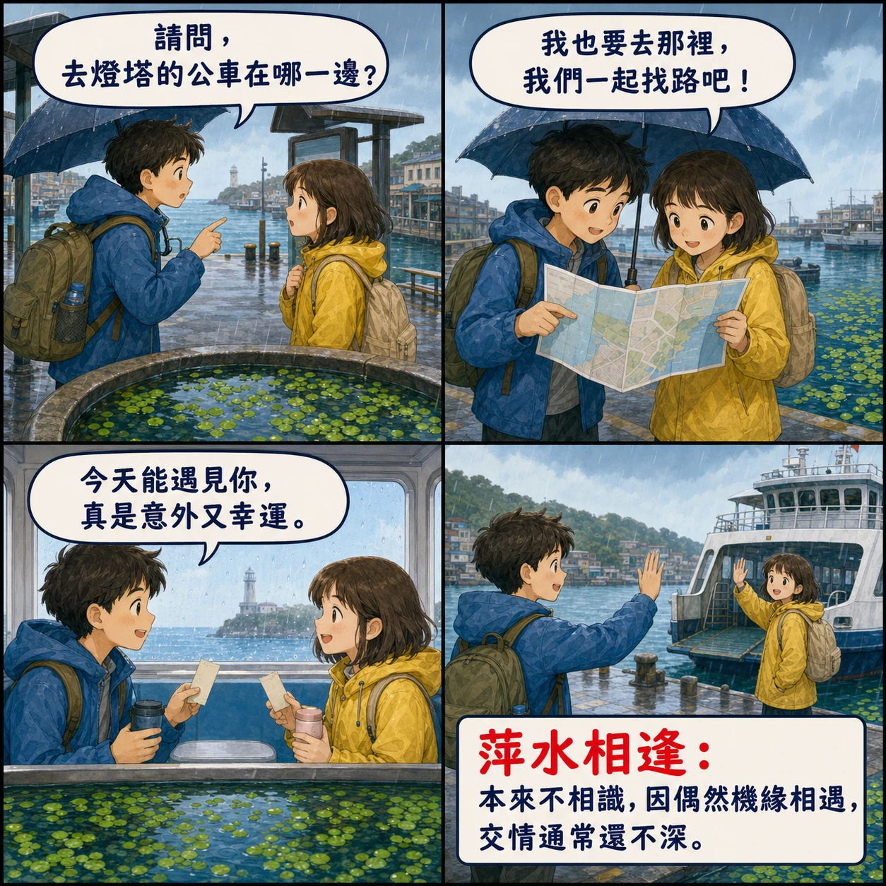 萍水相逢的 AI 生成成語漫畫