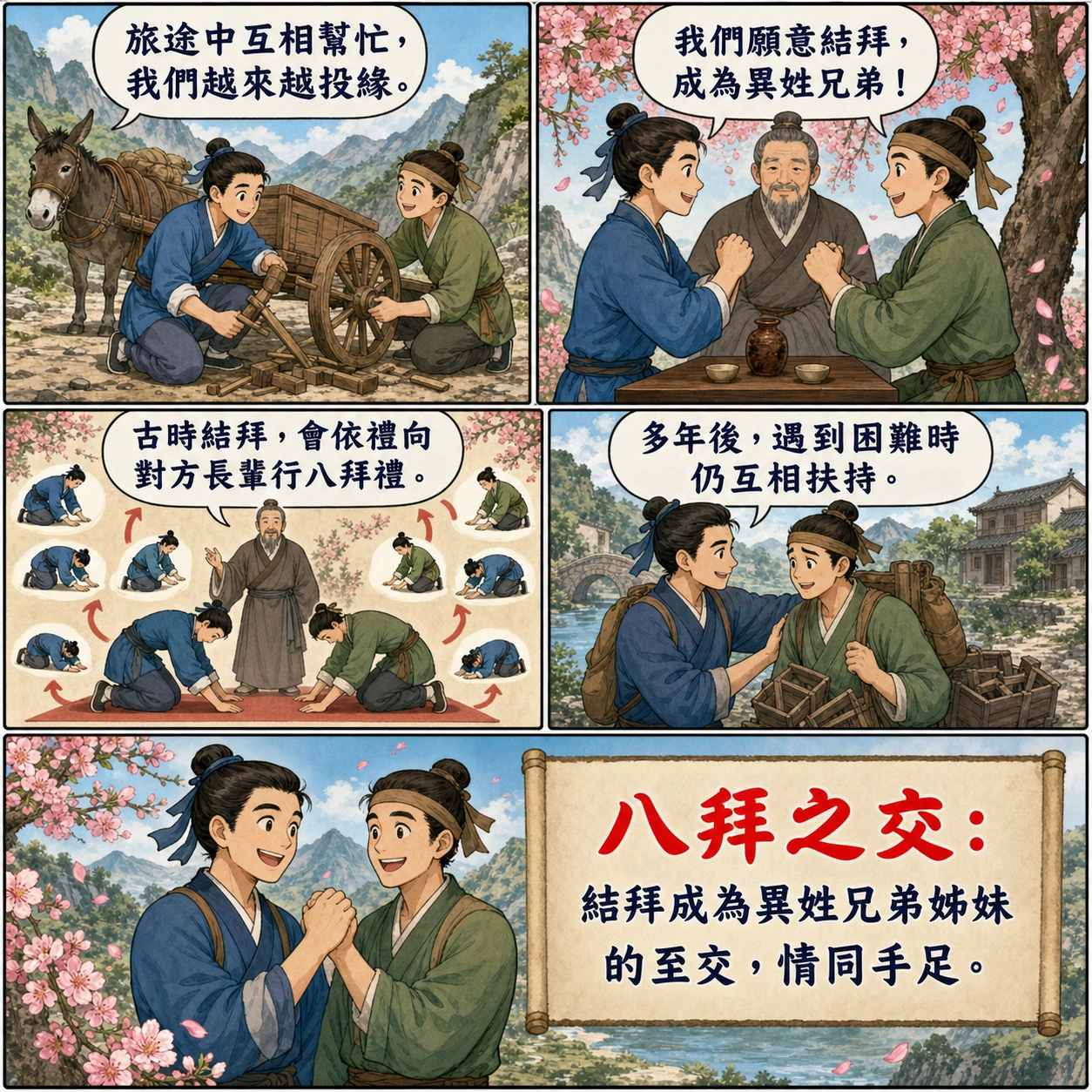 八拜之交的 AI 生成成語漫畫