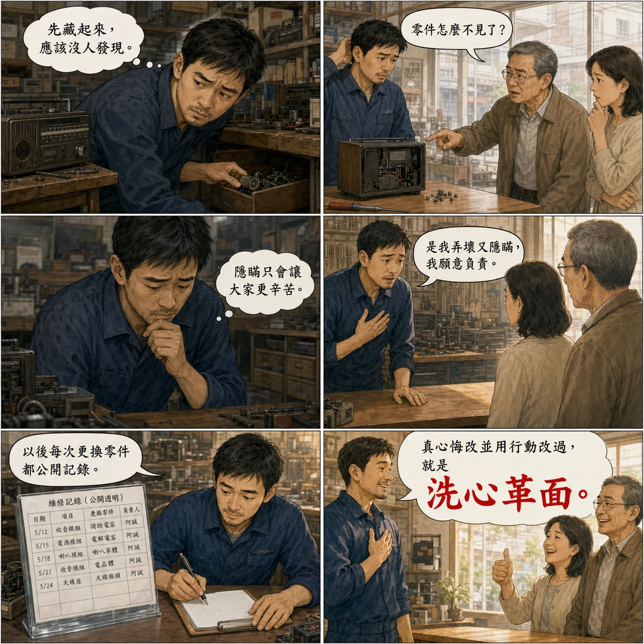 洗心革面的 AI 生成成語漫畫