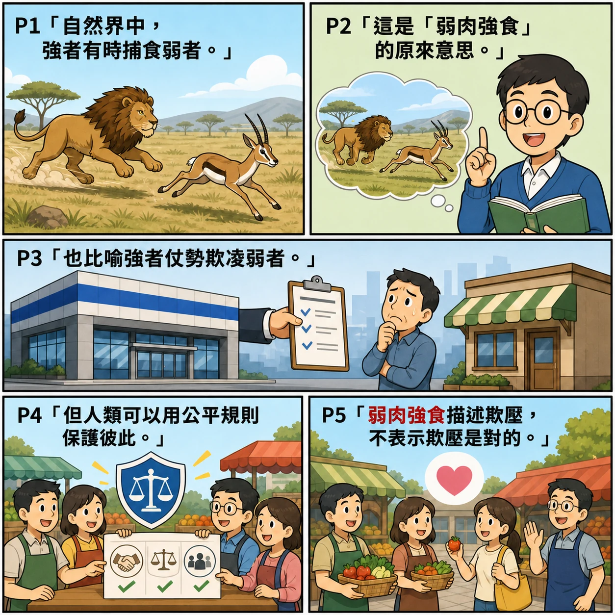 弱肉強食的 AI 生成成語漫畫