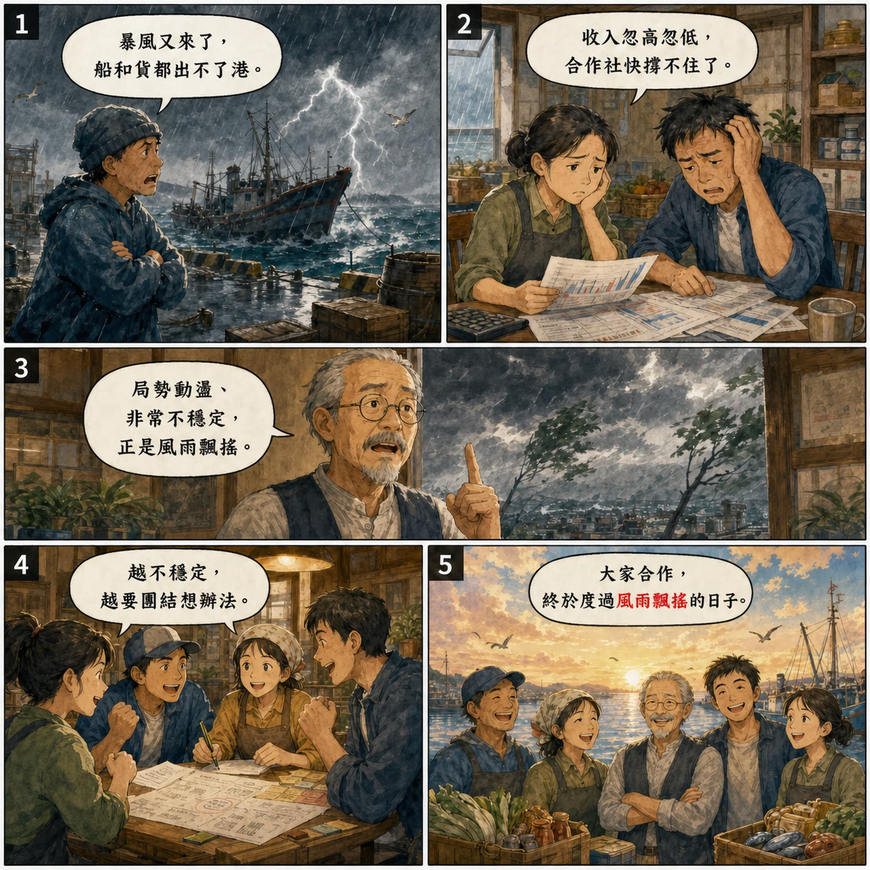 風雨飄搖的 AI 生成成語漫畫