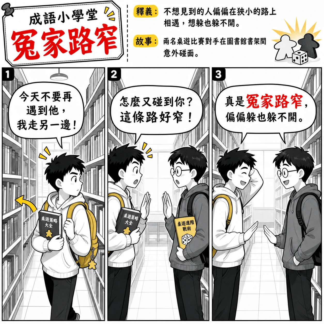 冤家路窄的 AI 生成成語漫畫