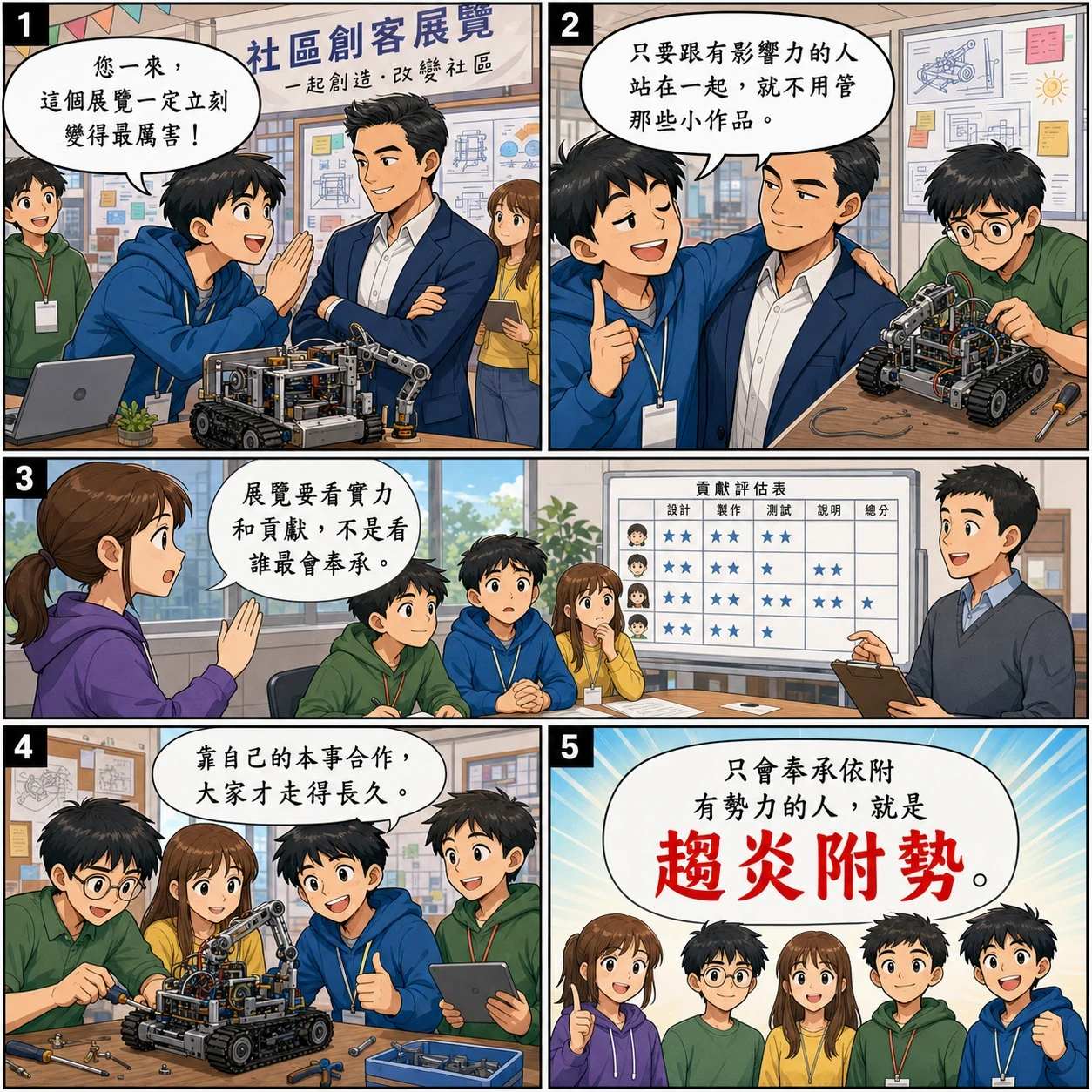 趨炎附勢的 AI 生成成語漫畫