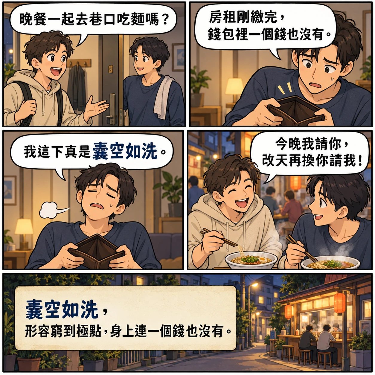 囊空如洗的 AI 生成成語漫畫
