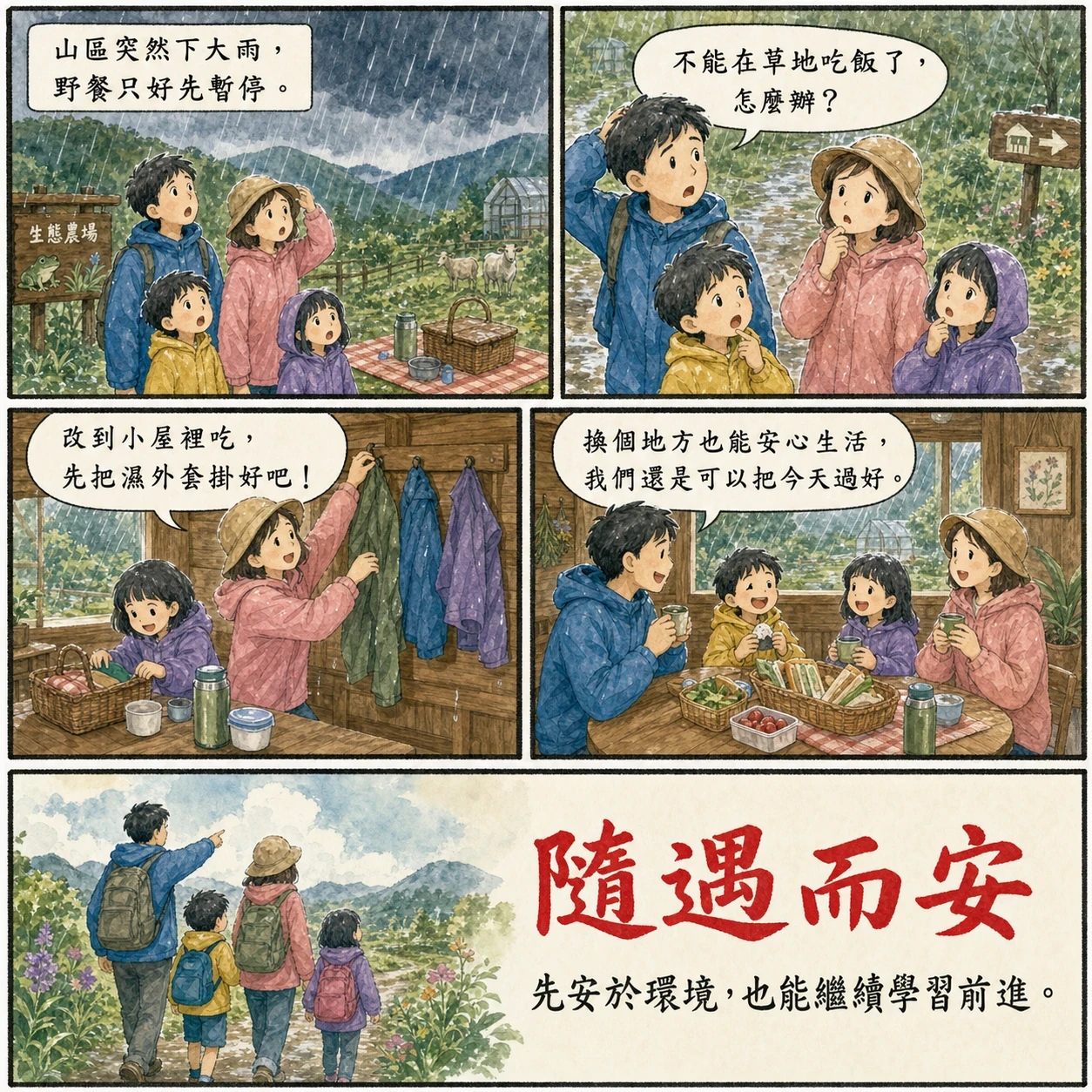 隨遇而安的 AI 生成成語漫畫