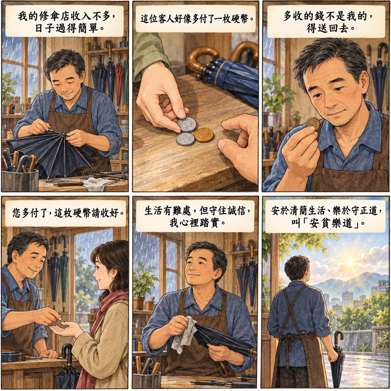 安貧樂道的 AI 生成成語漫畫