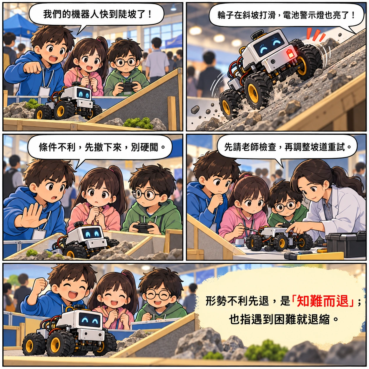 知難而退的 AI 生成成語漫畫