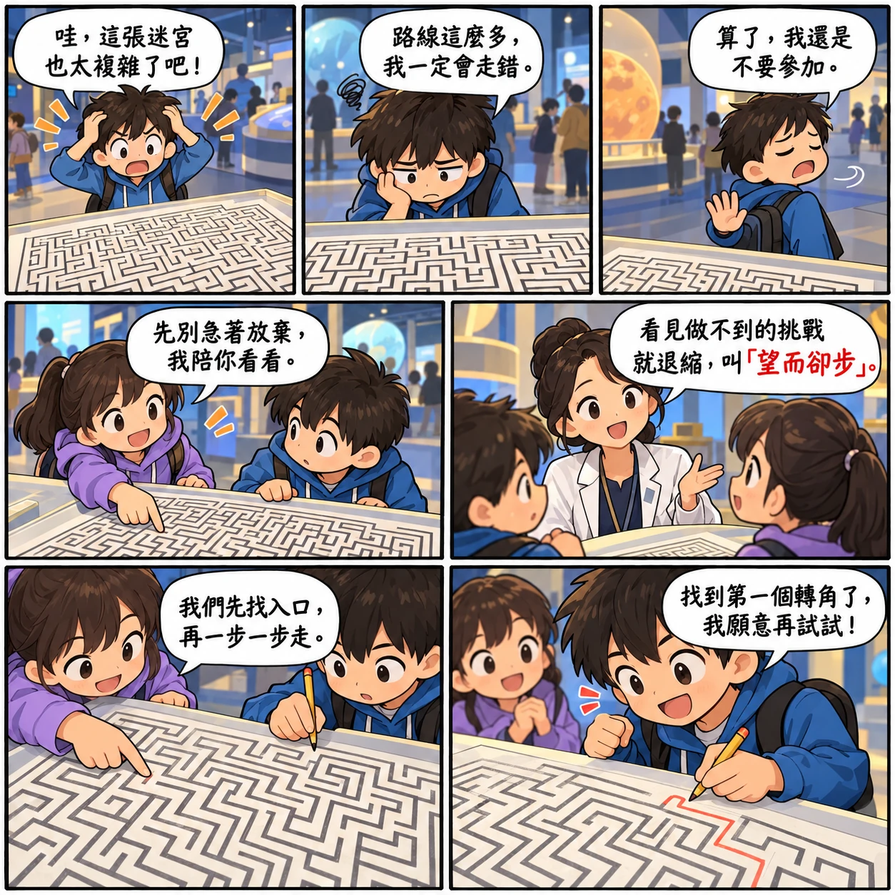 望而卻步的 AI 生成成語漫畫