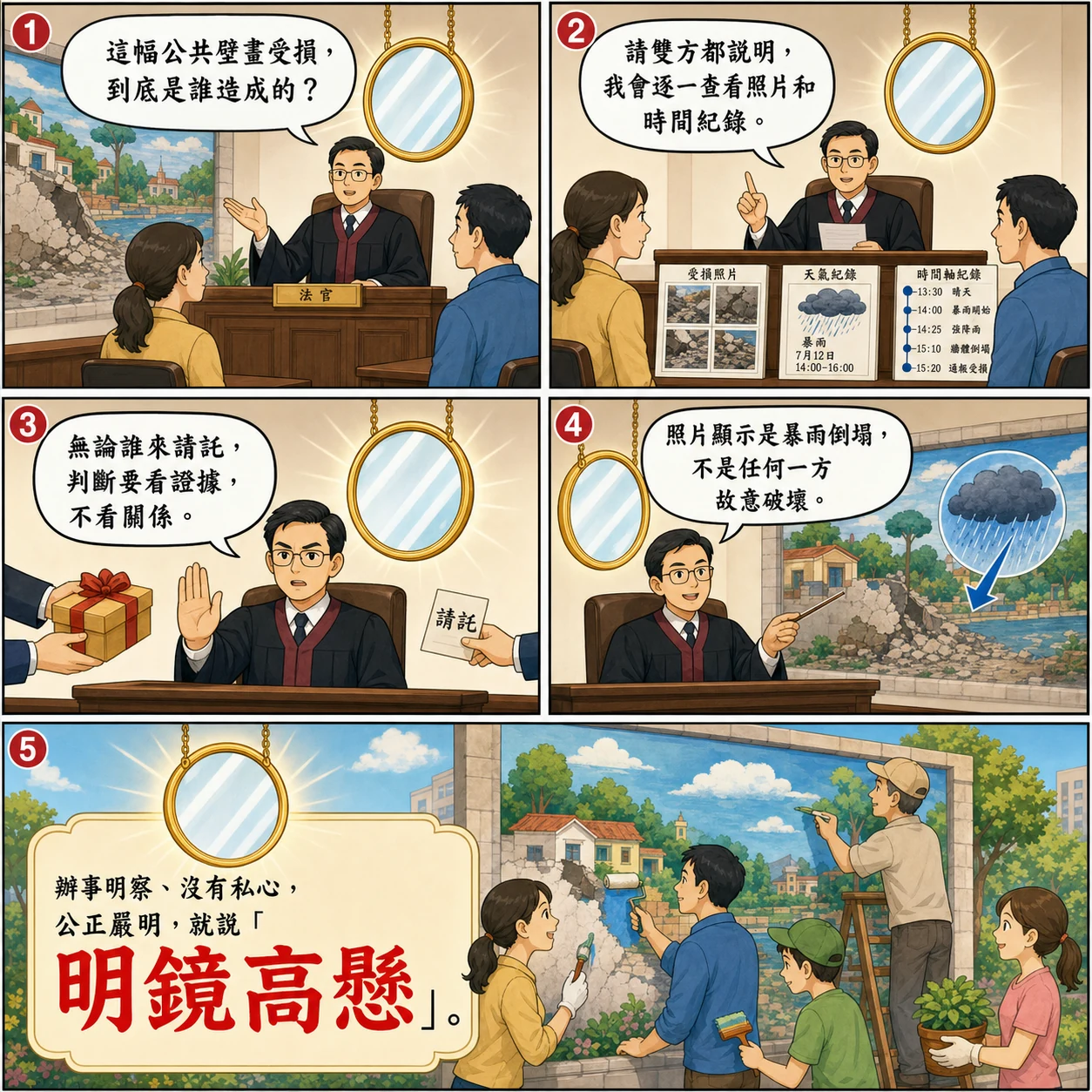 明鏡高懸的 AI 生成成語漫畫
