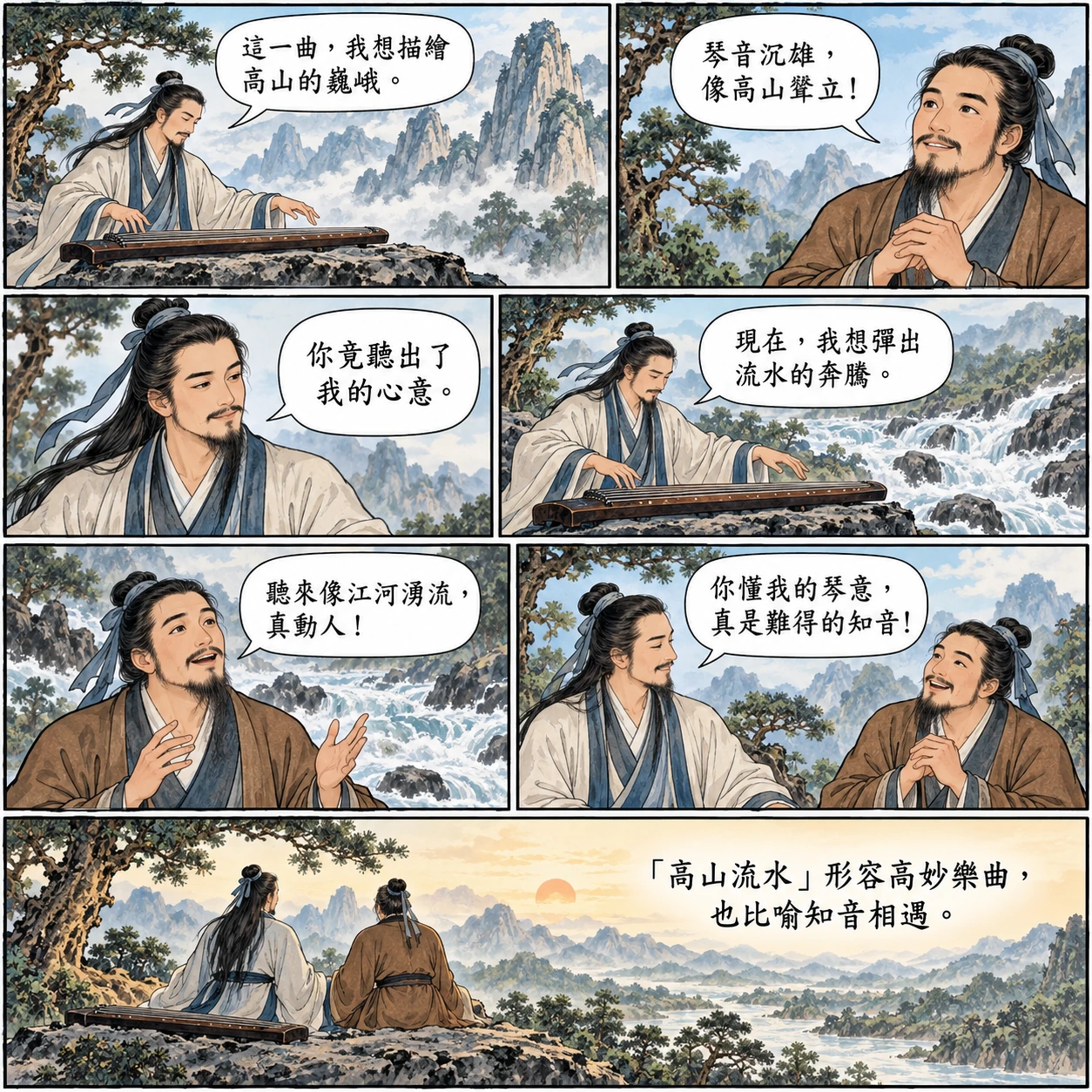 高山流水的 AI 生成成語漫畫