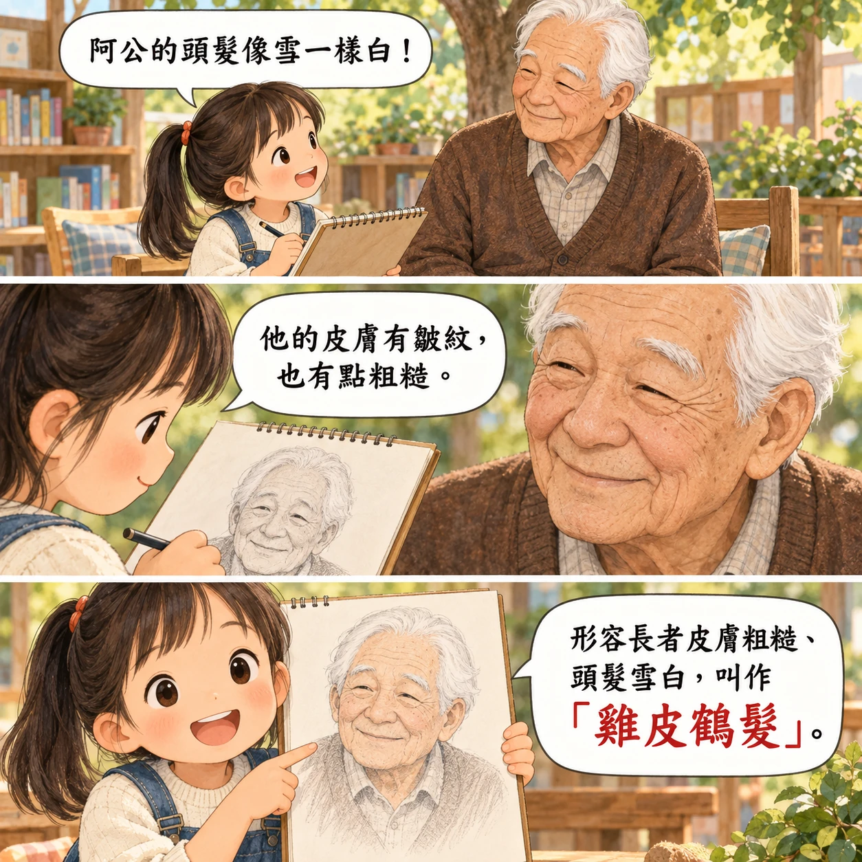 雞皮鶴髮的 AI 生成成語漫畫