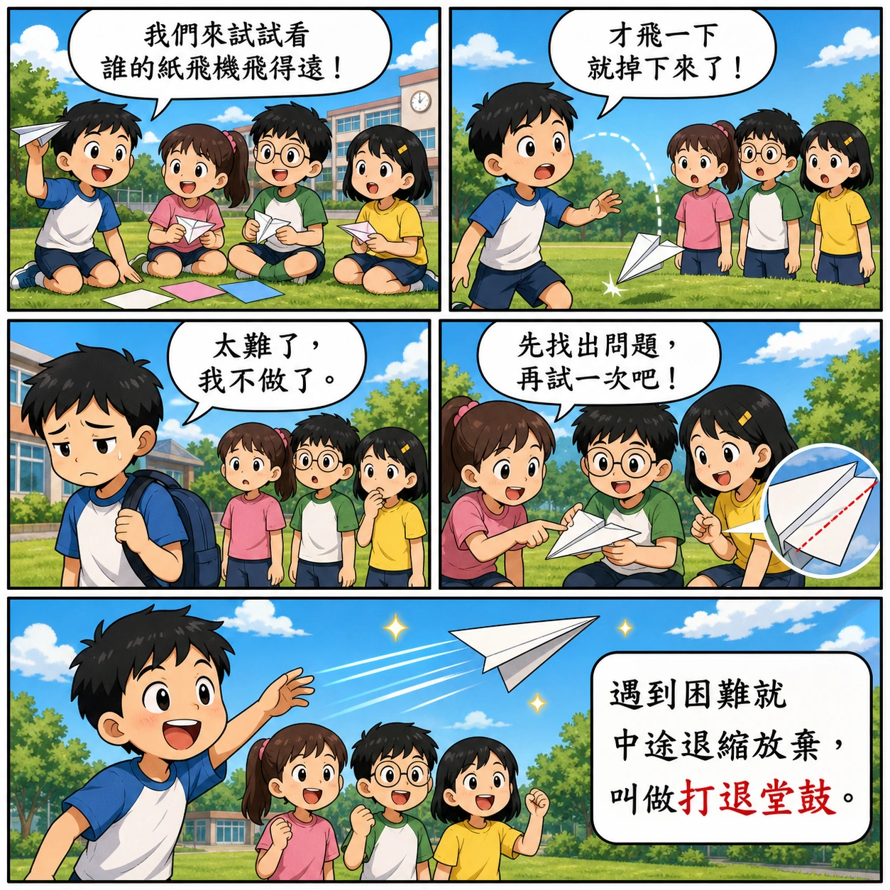 打退堂鼓的 AI 生成成語漫畫