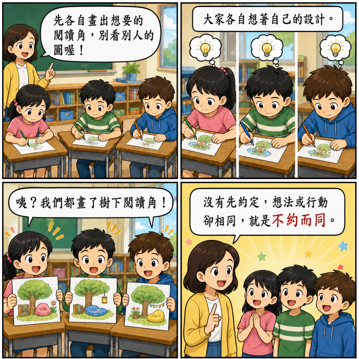 不約而同的 AI 生成成語漫畫