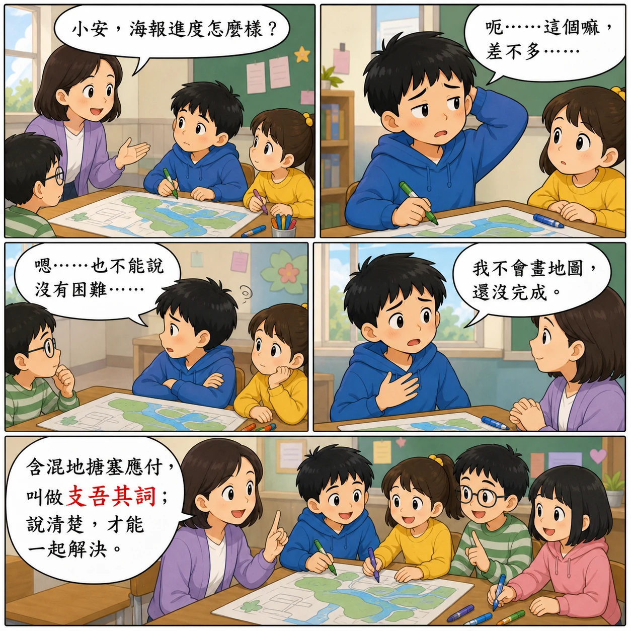 支吾其詞的 AI 生成成語漫畫