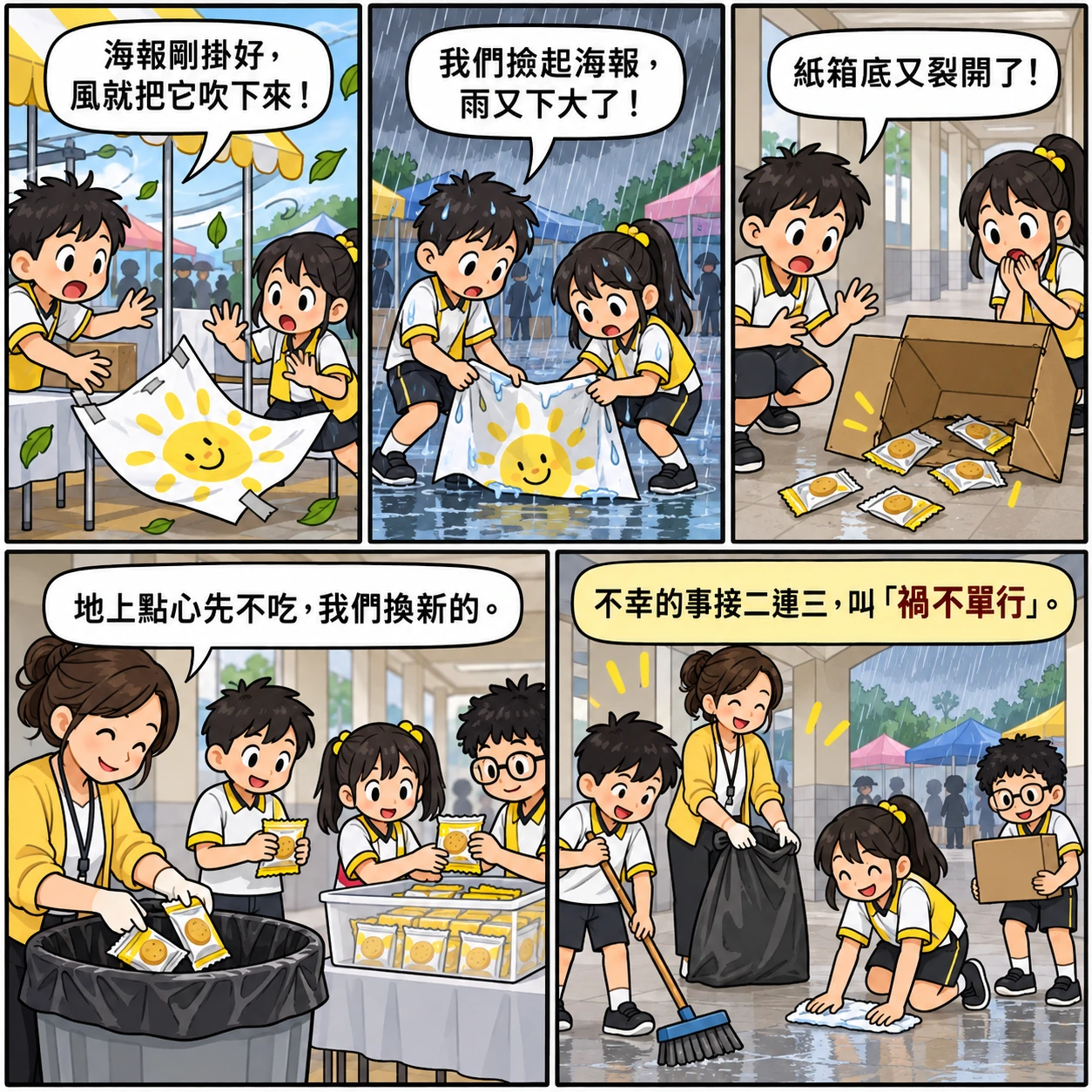 禍不單行的 AI 生成成語漫畫